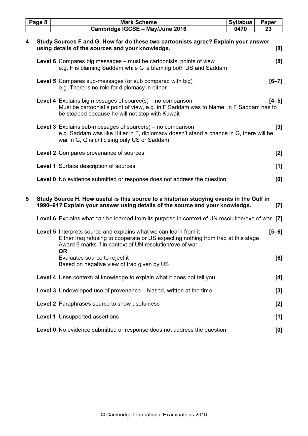 Mark scheme, page 8 of 9