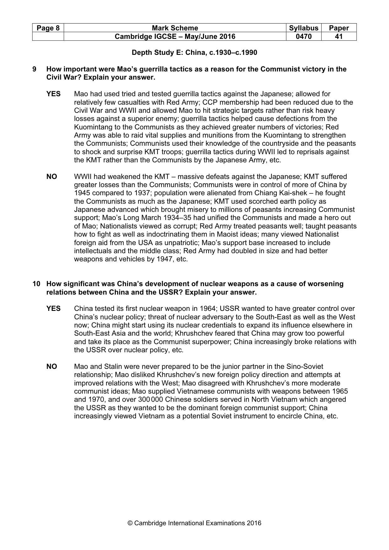 Mark scheme, page 8 of 11