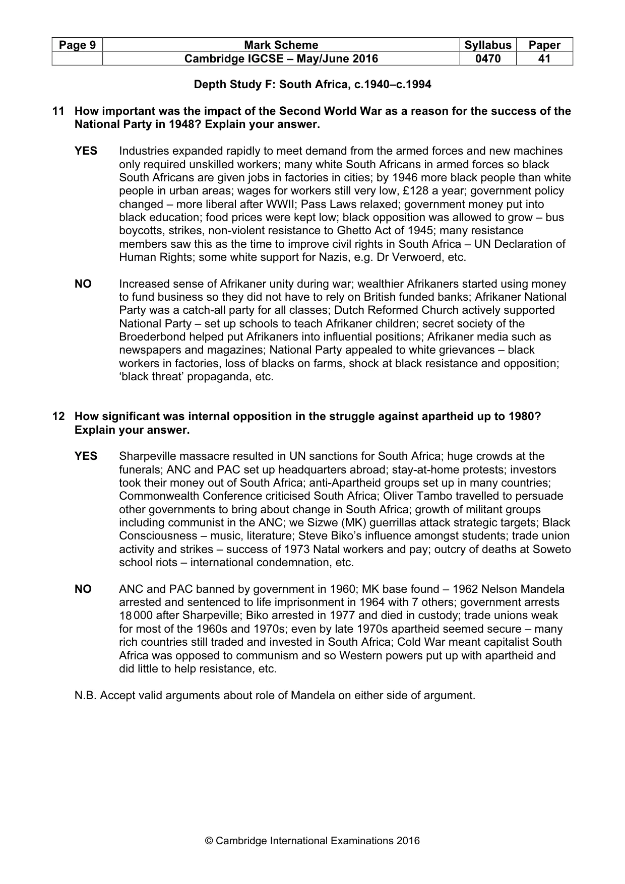Mark scheme, page 9 of 11