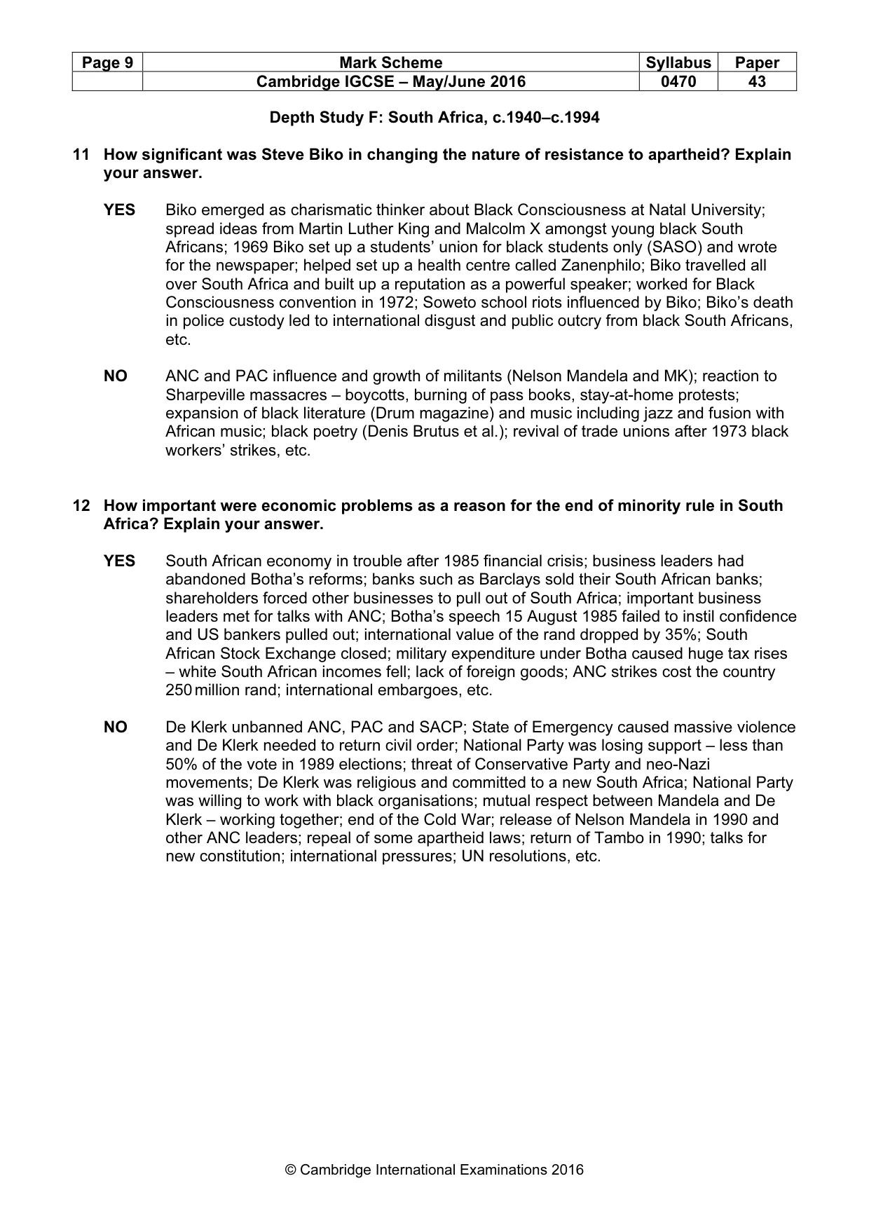 Mark scheme, page 9 of 10