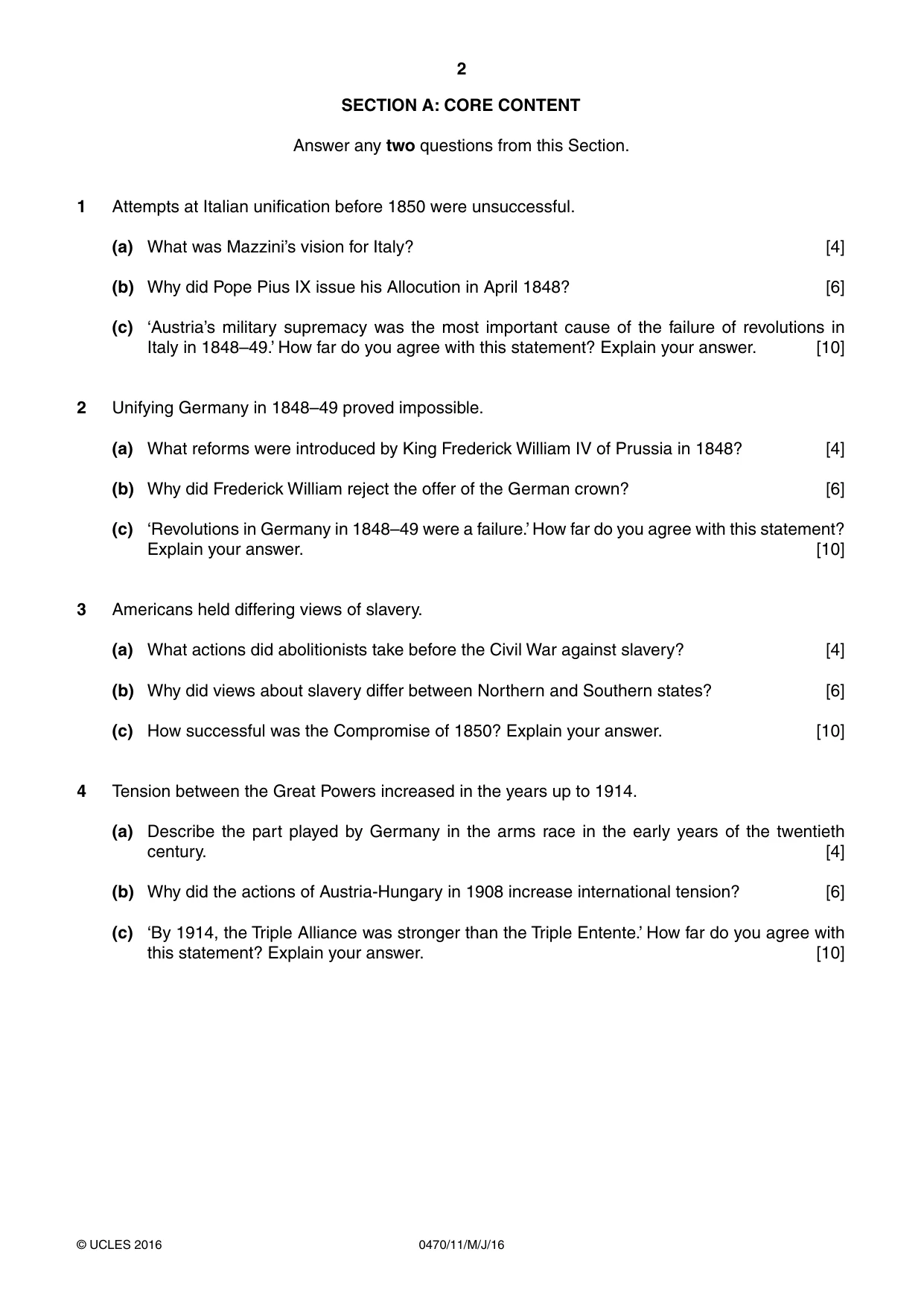 Cambridge IGCSE History 0470 2016 May/June Paper 1 · Variant 1 question paper, page 2 of 12
