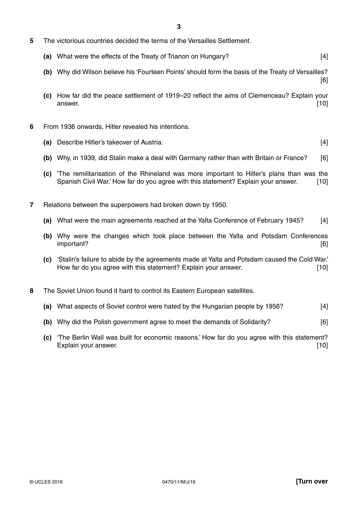 Cambridge IGCSE History 0470 2016 May/June Paper 1 · Variant 1 question paper, page 3 of 12