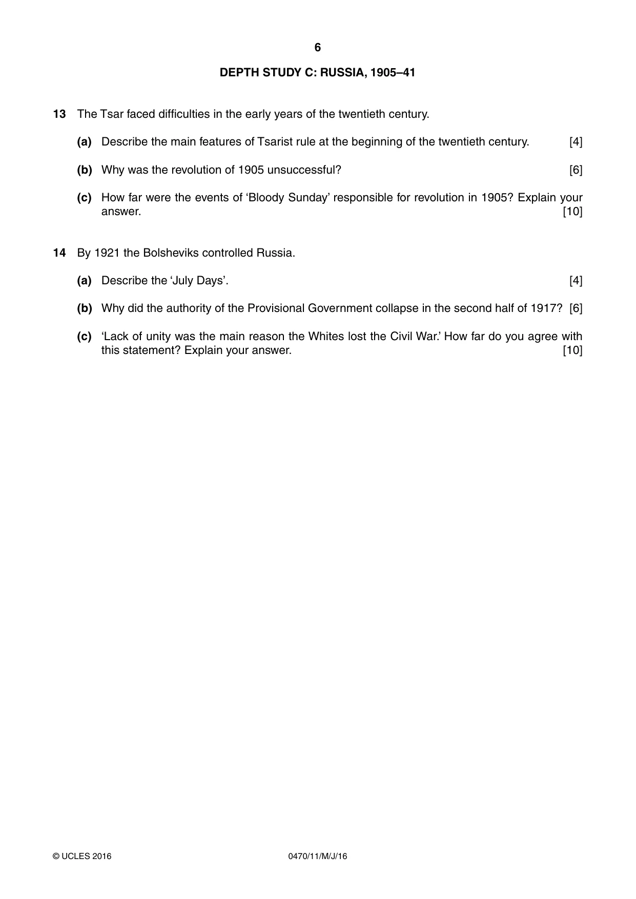 Cambridge IGCSE History 0470 2016 May/June Paper 1 · Variant 1 question paper, page 6 of 12