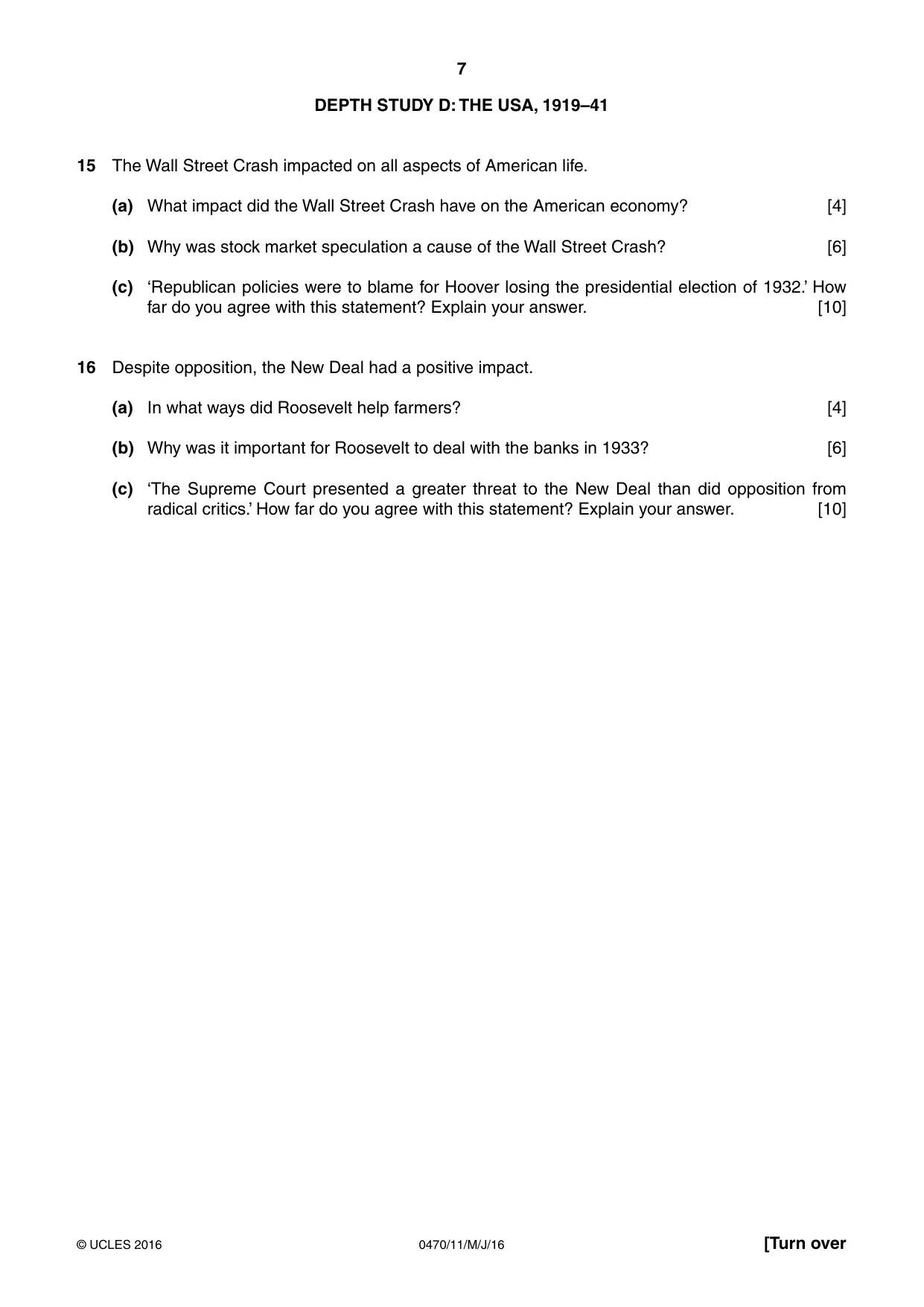 Cambridge IGCSE History 0470 2016 May/June Paper 1 · Variant 1 question paper, page 7 of 12