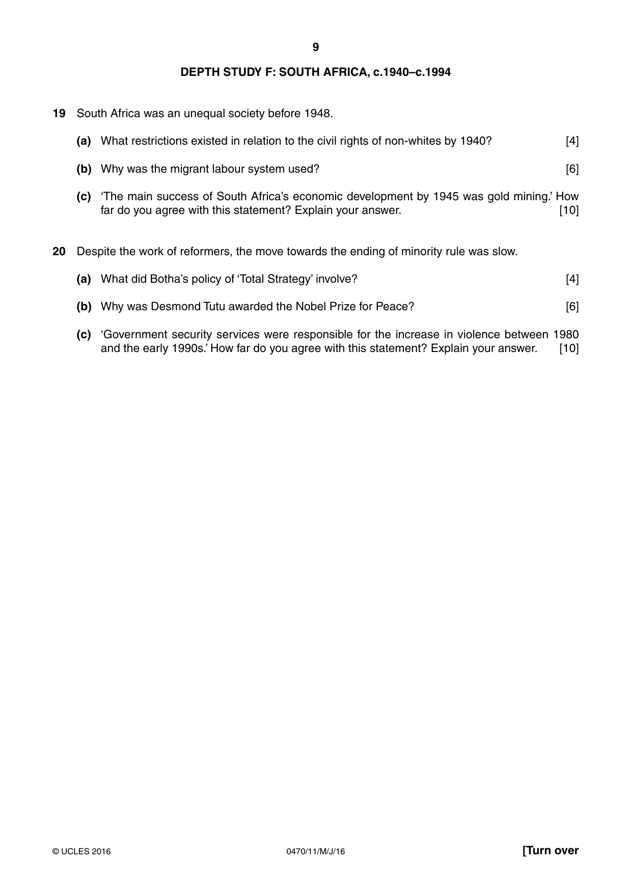 Cambridge IGCSE History 0470 2016 May/June Paper 1 · Variant 1 question paper, page 9 of 12