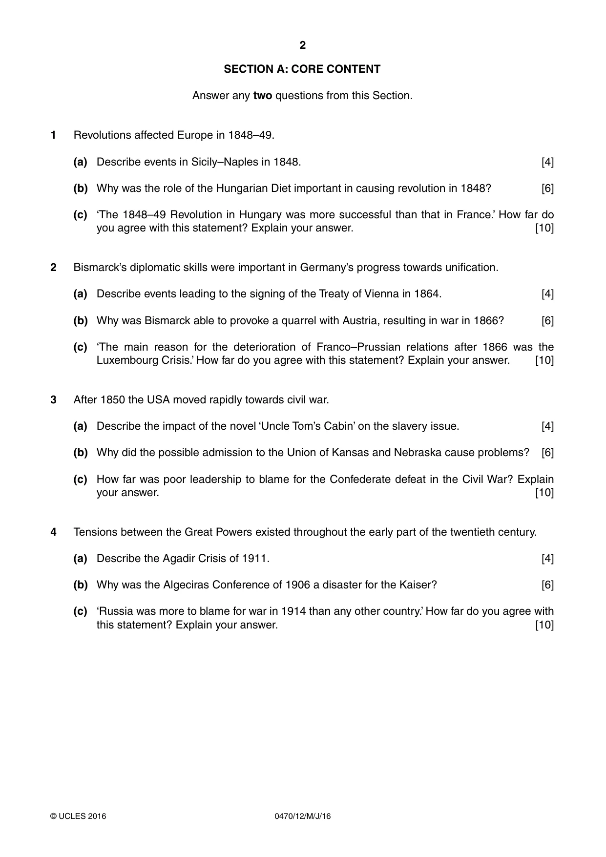 Cambridge IGCSE History 0470 2016 May/June Paper 1 · Variant 2 question paper, page 2 of 12