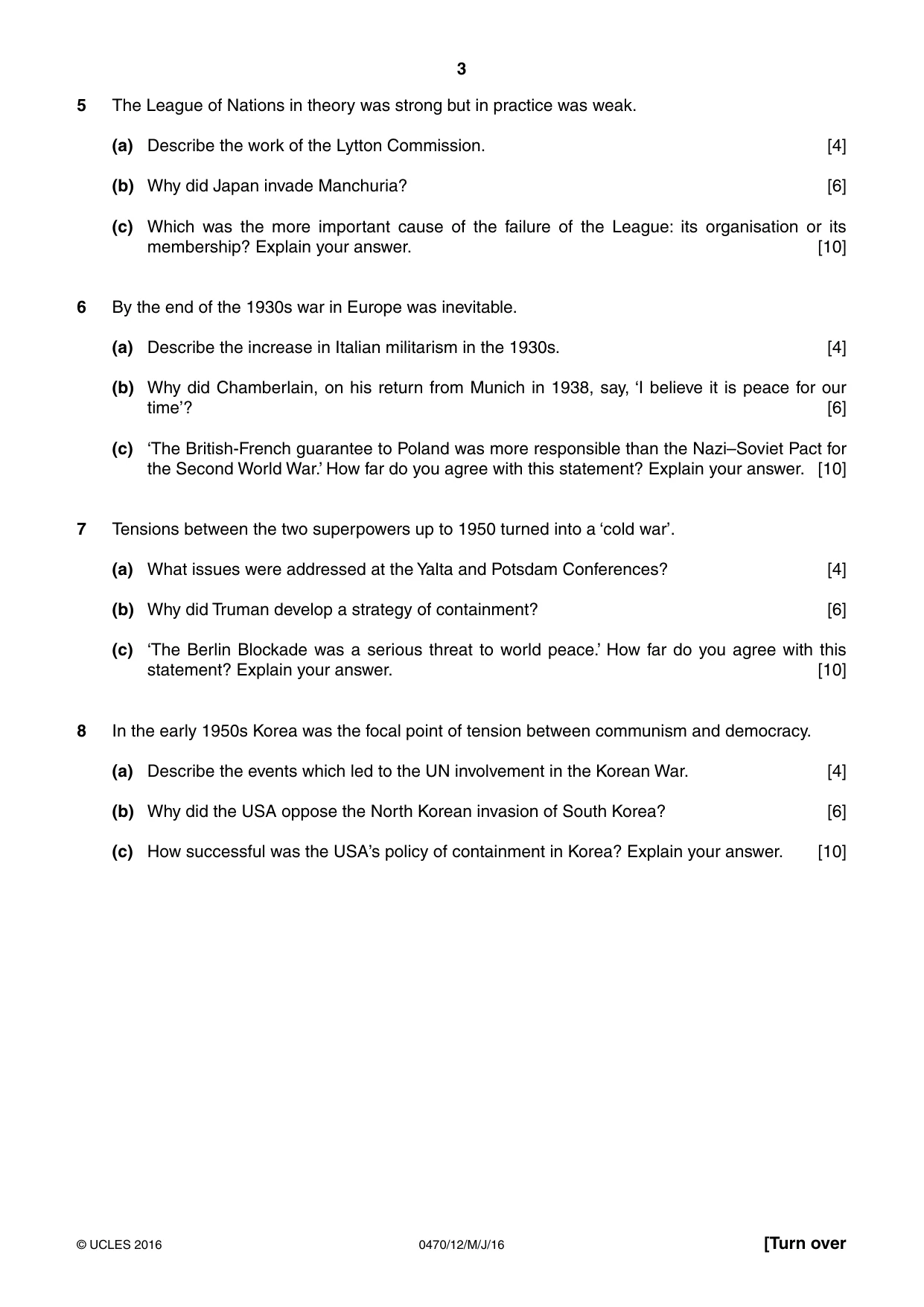 Cambridge IGCSE History 0470 2016 May/June Paper 1 · Variant 2 question paper, page 3 of 12