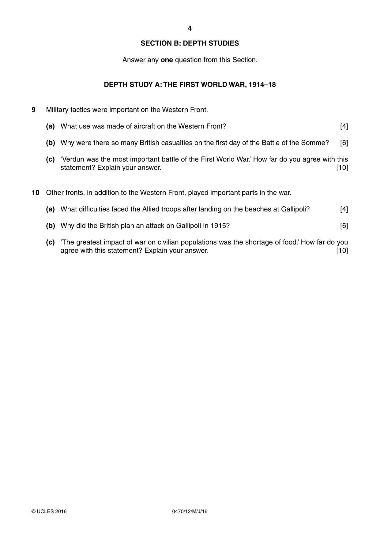 Cambridge IGCSE History 0470 2016 May/June Paper 1 · Variant 2 question paper, page 4 of 12