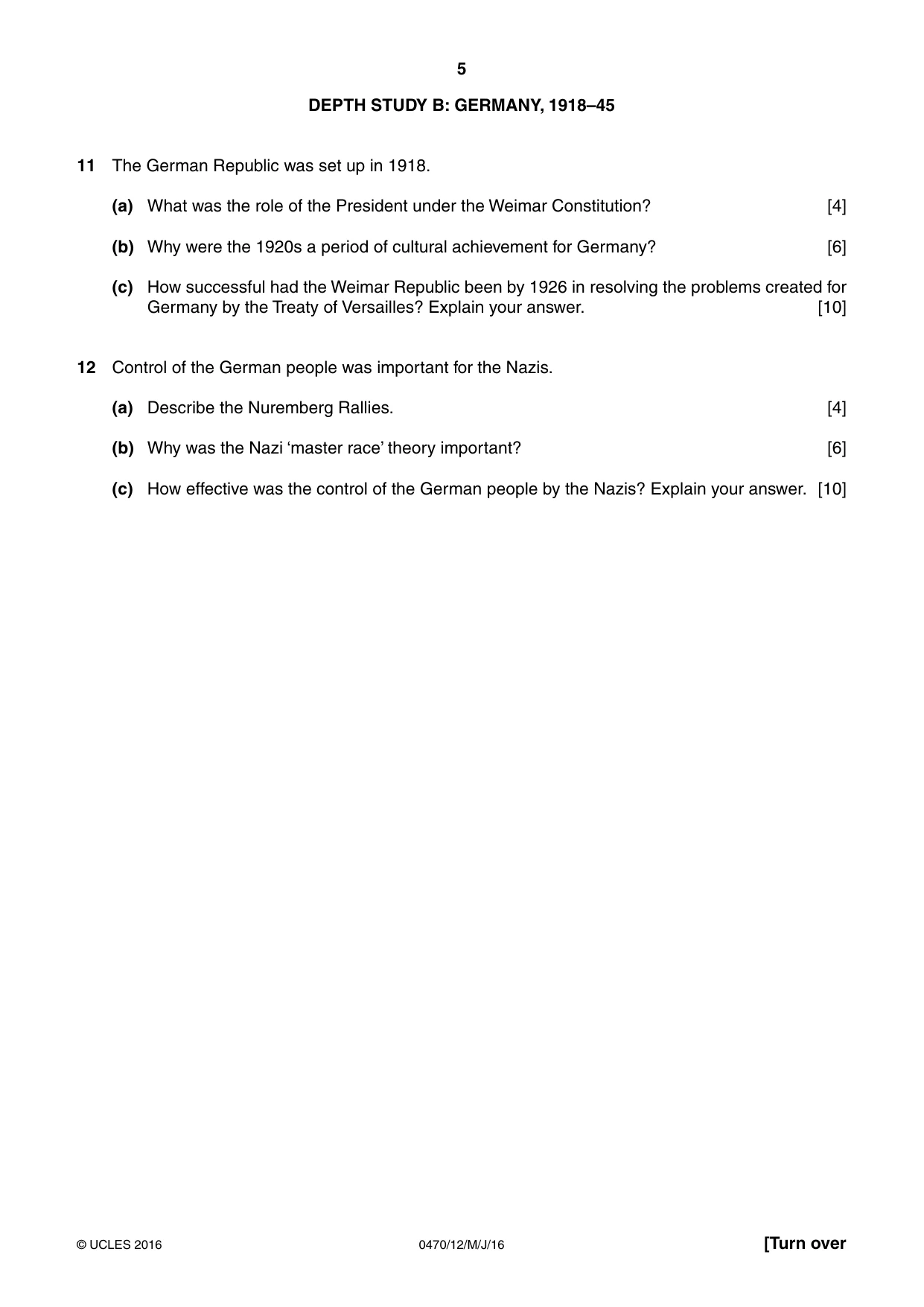 Cambridge IGCSE History 0470 2016 May/June Paper 1 · Variant 2 question paper, page 5 of 12