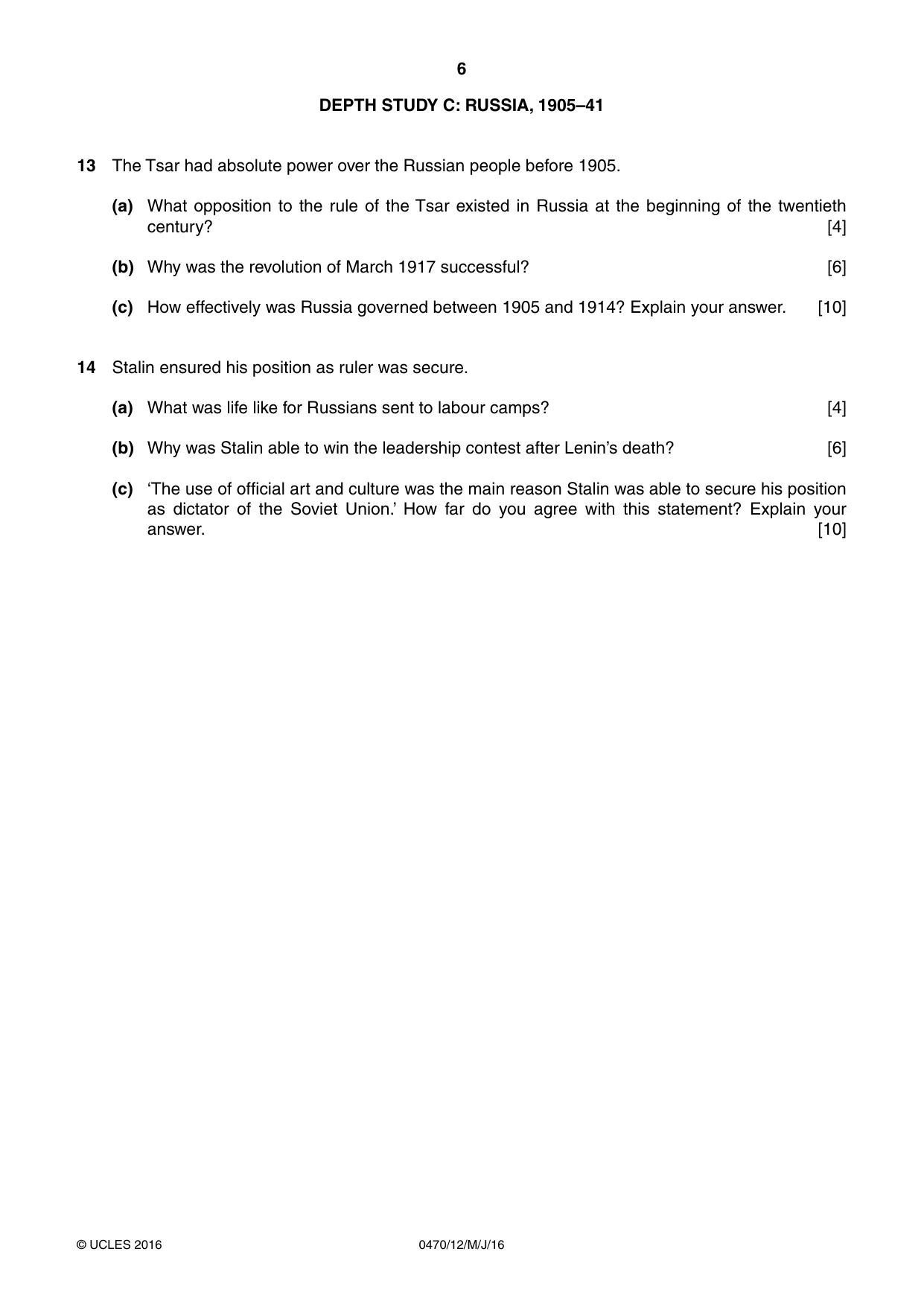 Cambridge IGCSE History 0470 2016 May/June Paper 1 · Variant 2 question paper, page 6 of 12