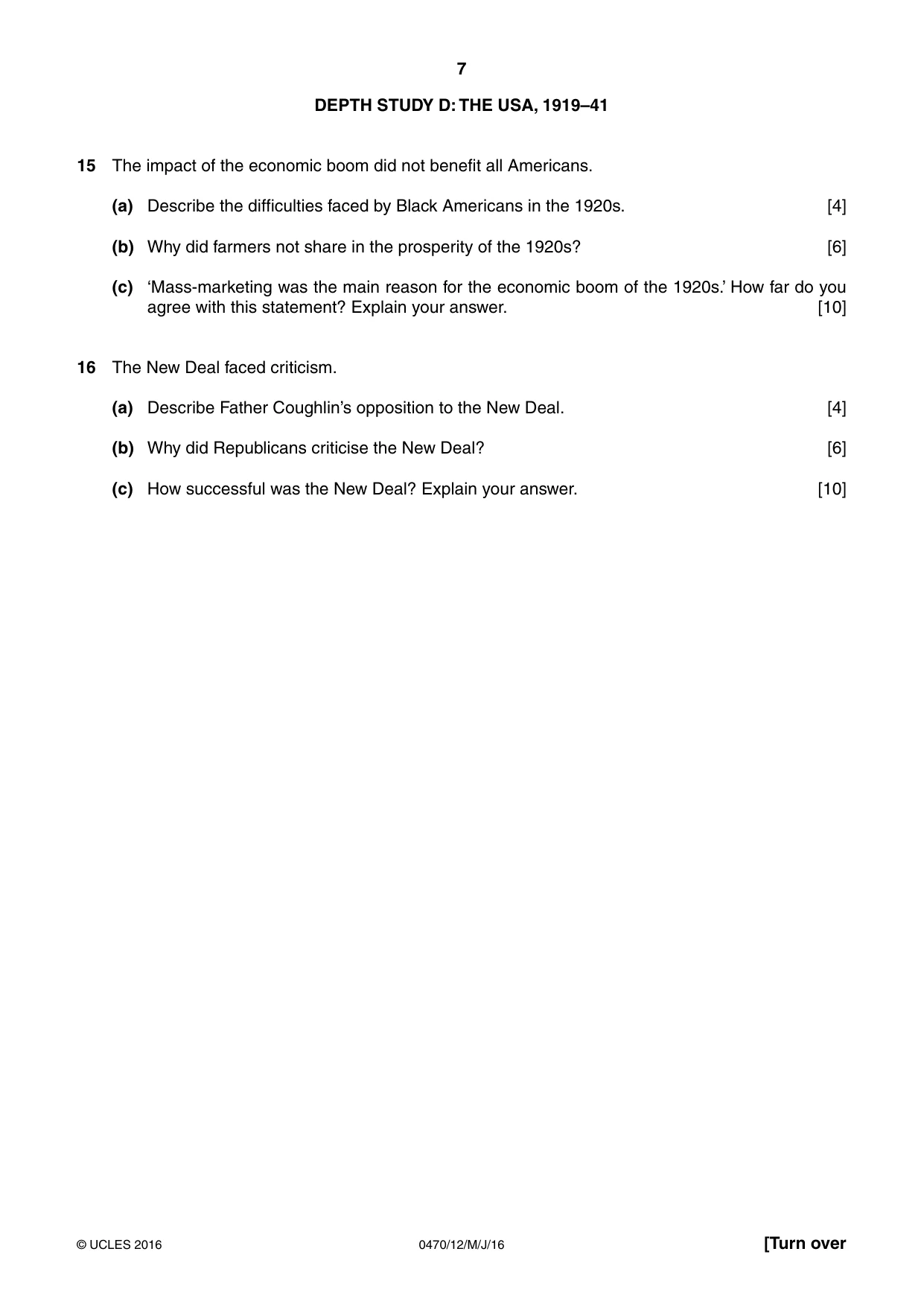 Cambridge IGCSE History 0470 2016 May/June Paper 1 · Variant 2 question paper, page 7 of 12