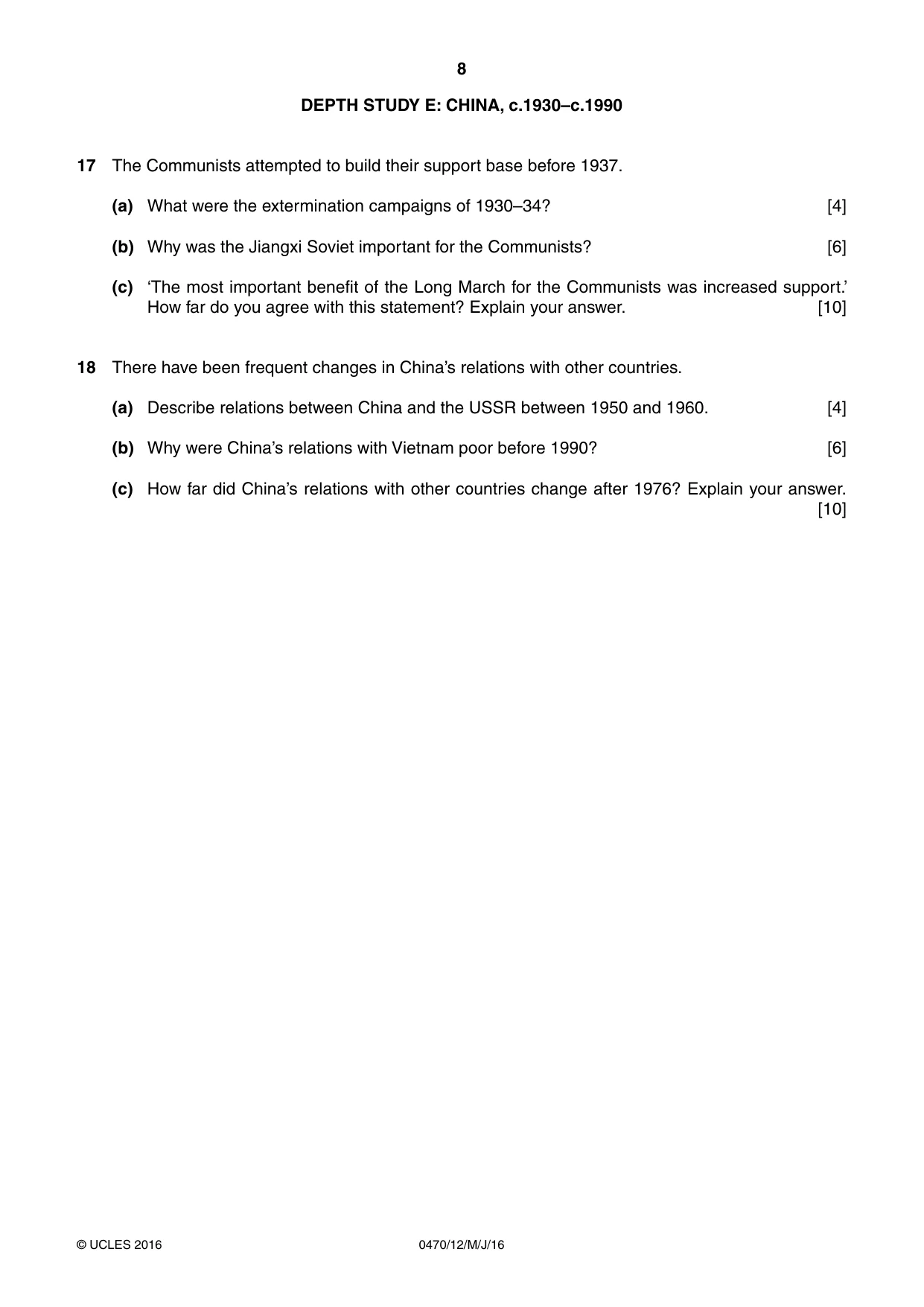 Cambridge IGCSE History 0470 2016 May/June Paper 1 · Variant 2 question paper, page 8 of 12