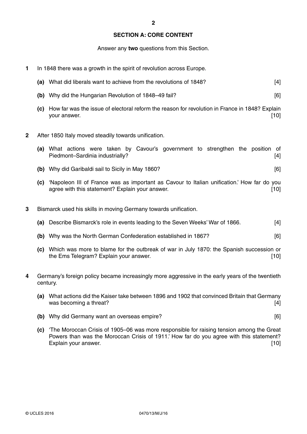 Cambridge IGCSE History 0470 2016 May/June Paper 1 · Variant 3 question paper, page 2 of 12