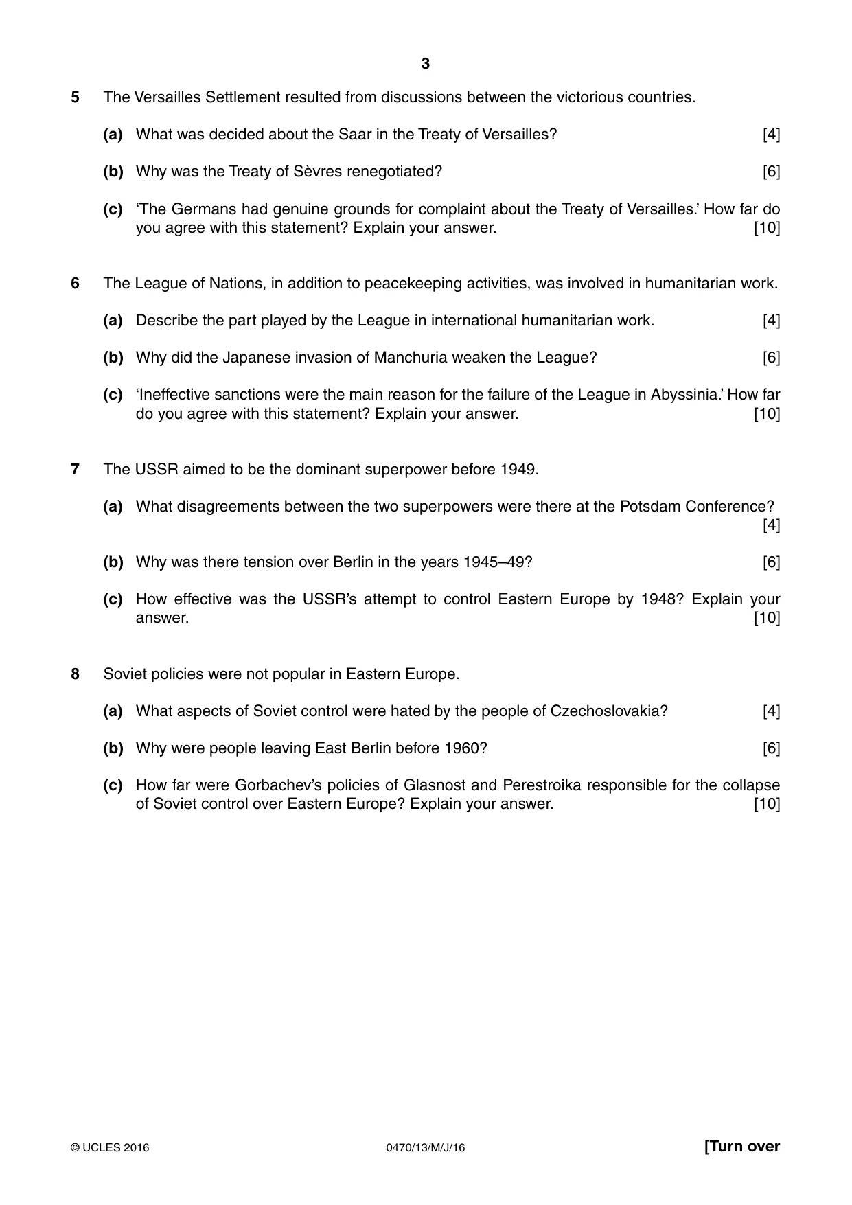 Cambridge IGCSE History 0470 2016 May/June Paper 1 · Variant 3 question paper, page 3 of 12