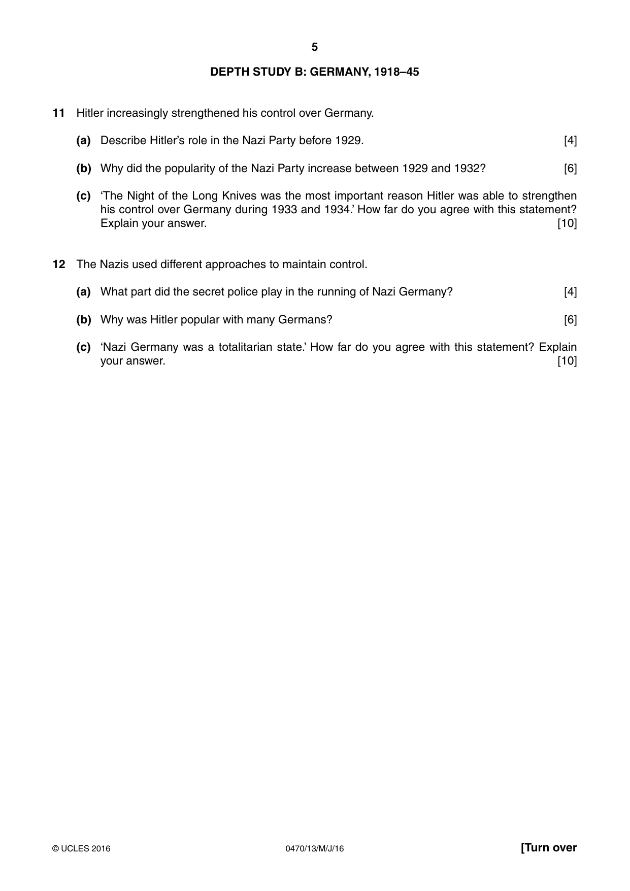 Cambridge IGCSE History 0470 2016 May/June Paper 1 · Variant 3 question paper, page 5 of 12