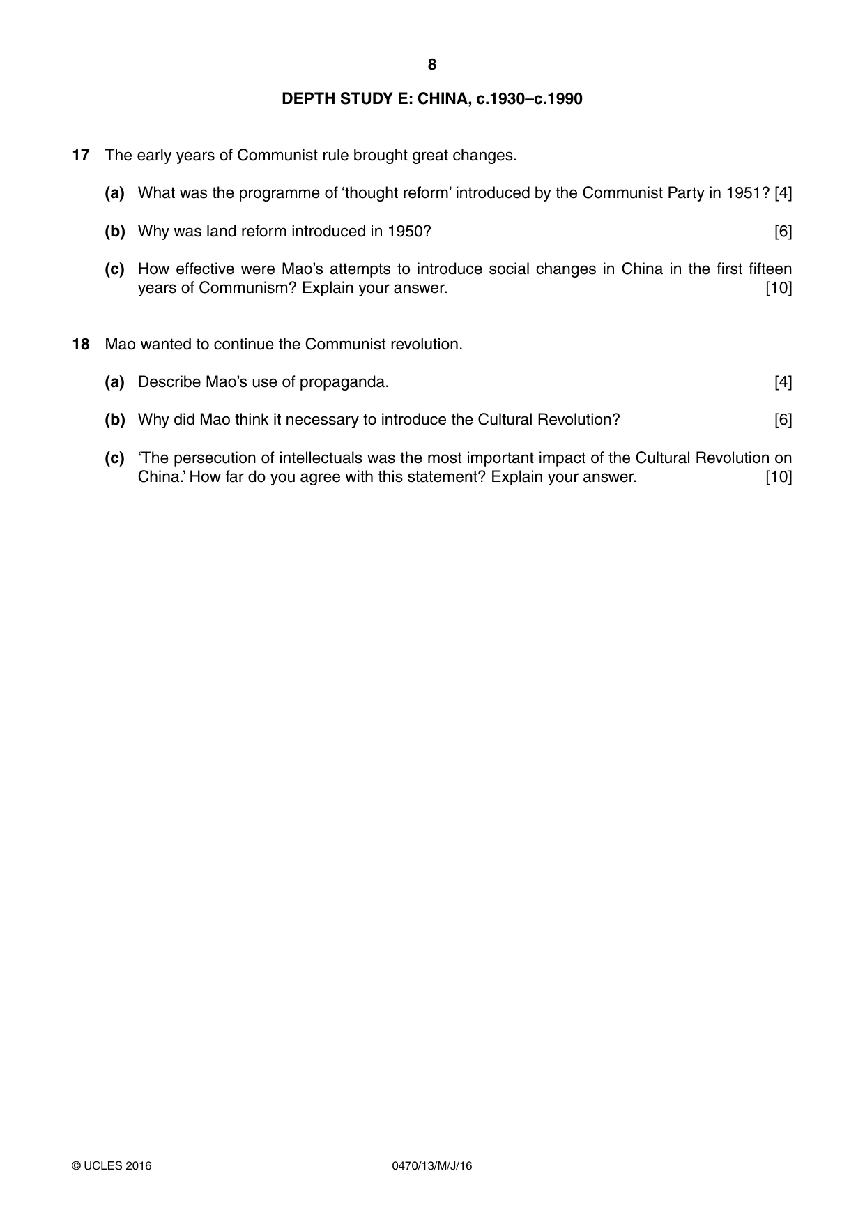 Cambridge IGCSE History 0470 2016 May/June Paper 1 · Variant 3 question paper, page 8 of 12