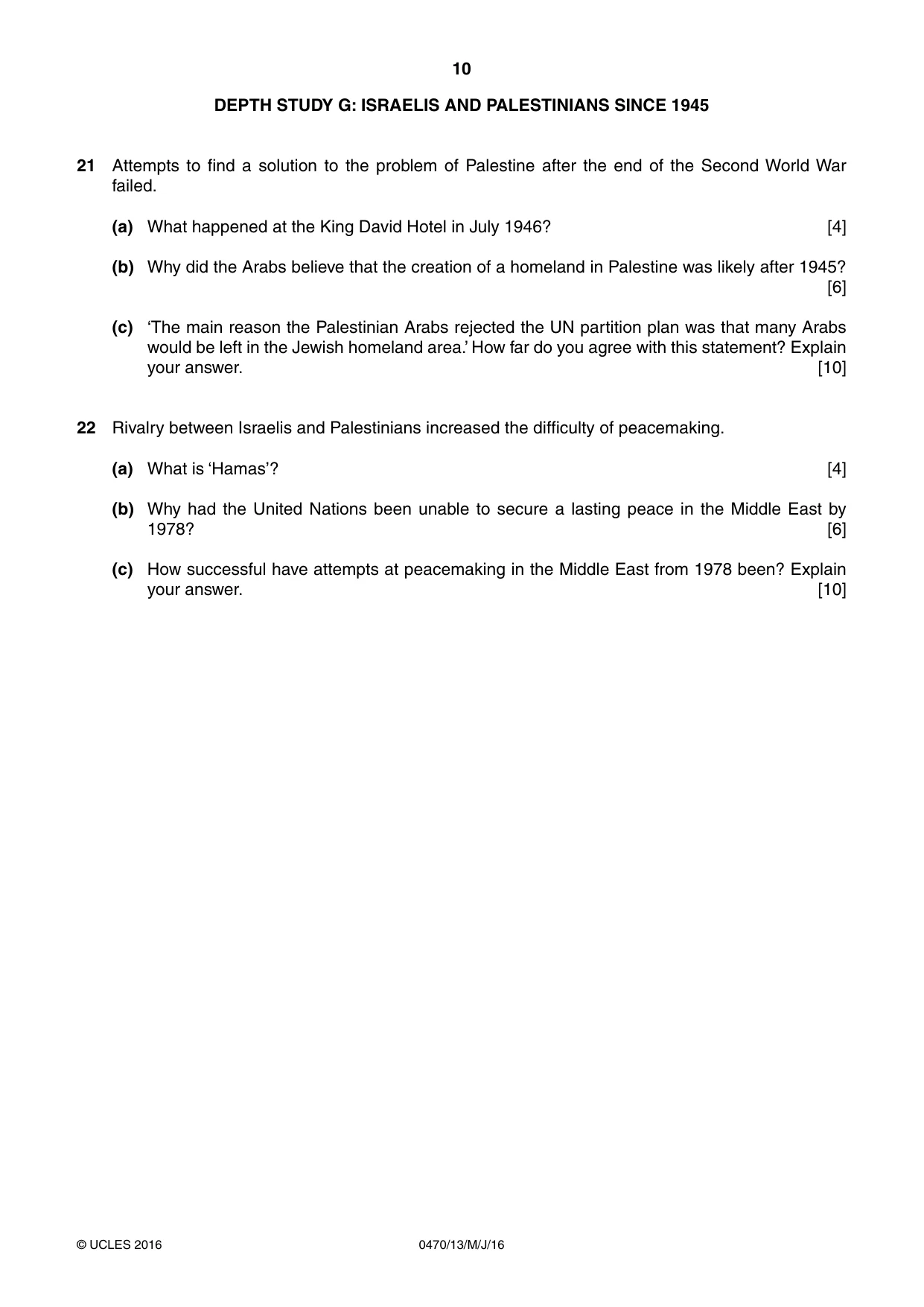 Cambridge IGCSE History 0470 2016 May/June Paper 1 · Variant 3 question paper, page 10 of 12