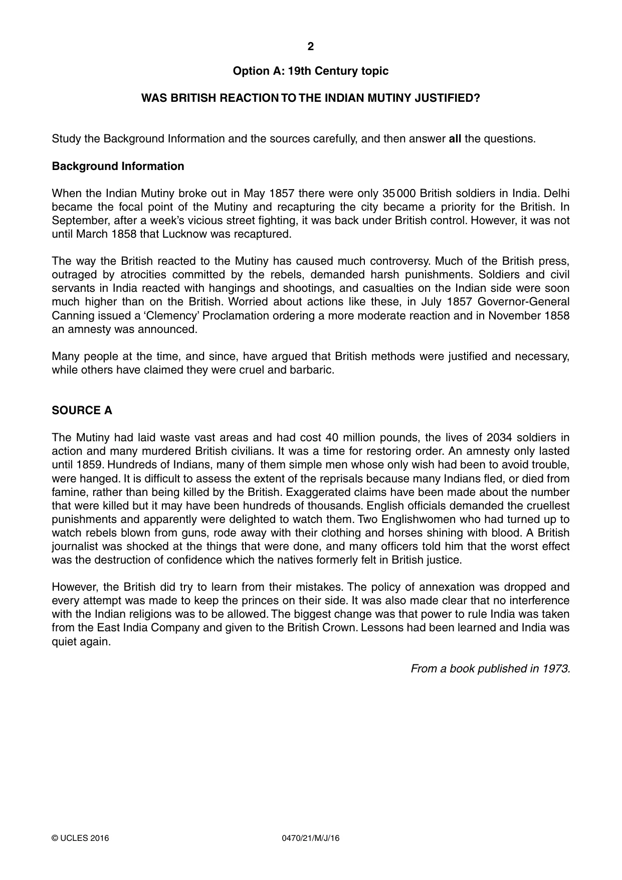 Cambridge IGCSE History 0470 2016 May/June Paper 2 · Variant 1 question paper, page 2 of 16