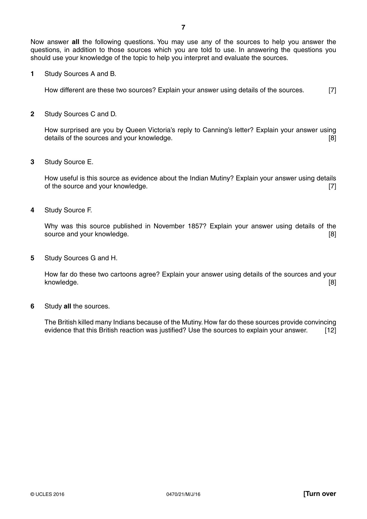 Cambridge IGCSE History 0470 2016 May/June Paper 2 · Variant 1 question paper, page 7 of 16