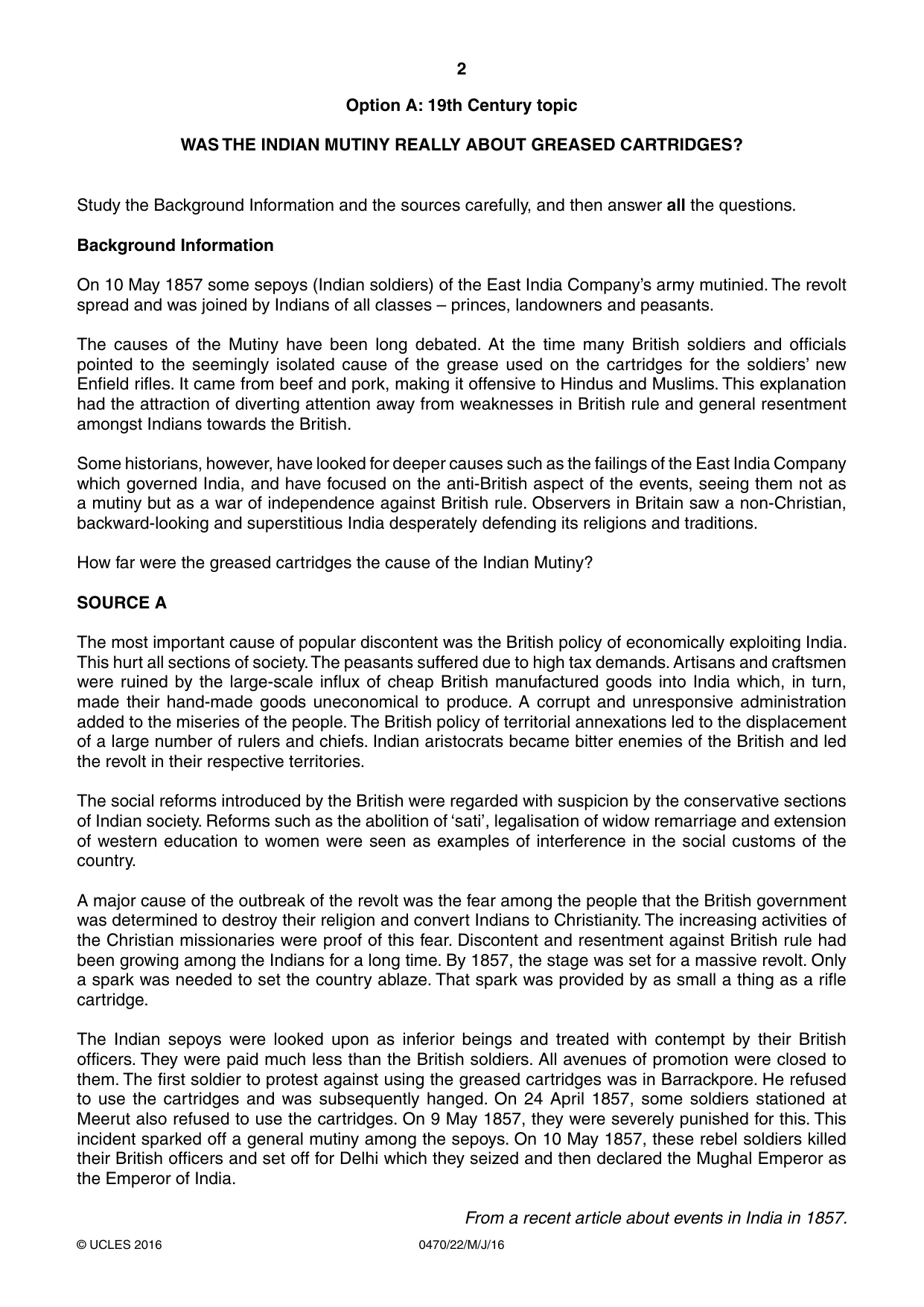 Cambridge IGCSE History 0470 2016 May/June Paper 2 · Variant 2 question paper, page 2 of 12
