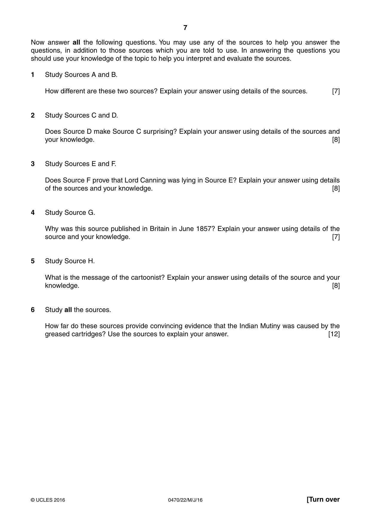 Cambridge IGCSE History 0470 2016 May/June Paper 2 · Variant 2 question paper, page 7 of 12