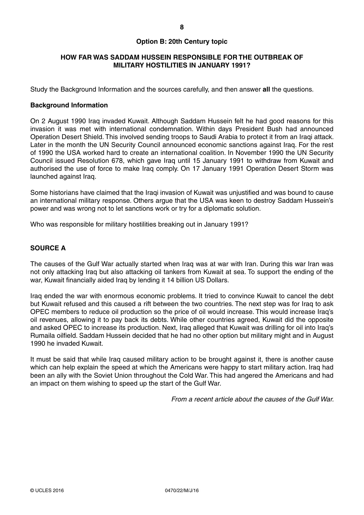 Cambridge IGCSE History 0470 2016 May/June Paper 2 · Variant 2 question paper, page 8 of 12