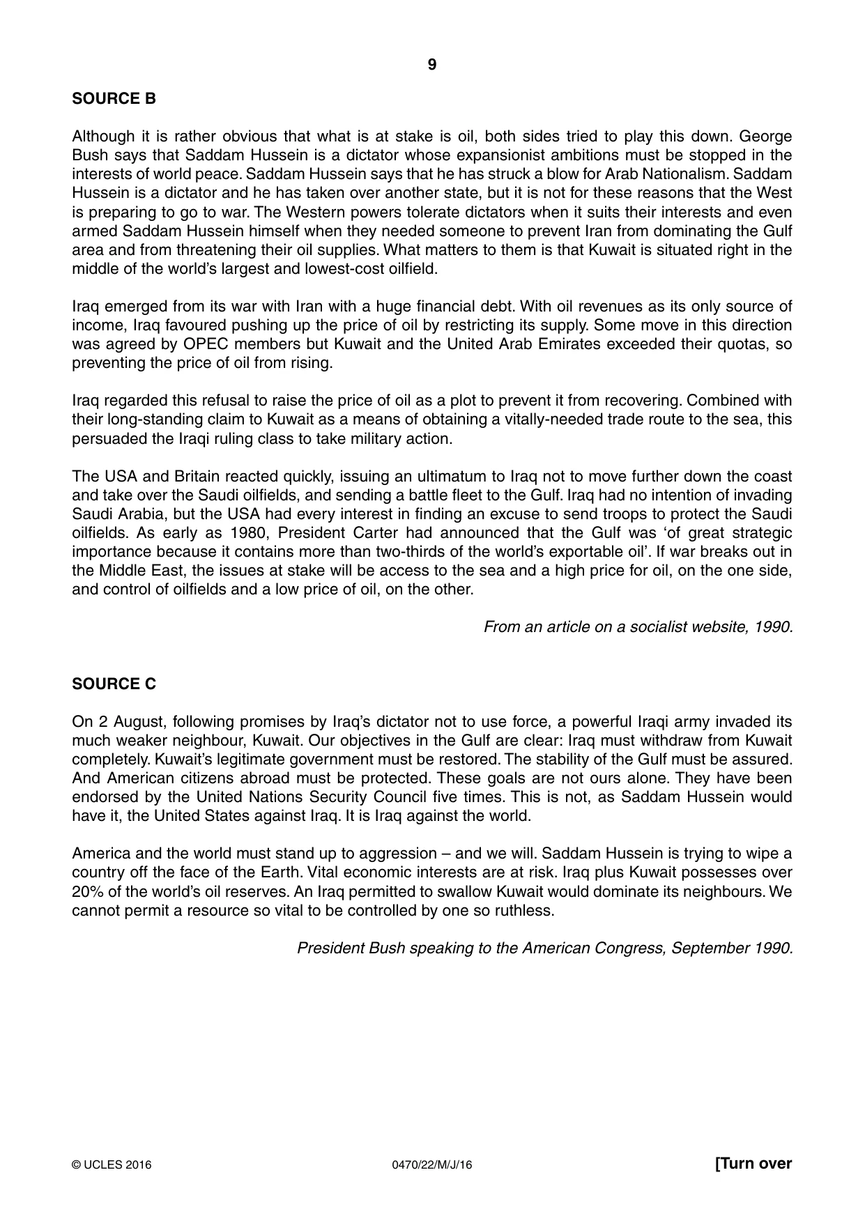 Cambridge IGCSE History 0470 2016 May/June Paper 2 · Variant 2 question paper, page 9 of 12