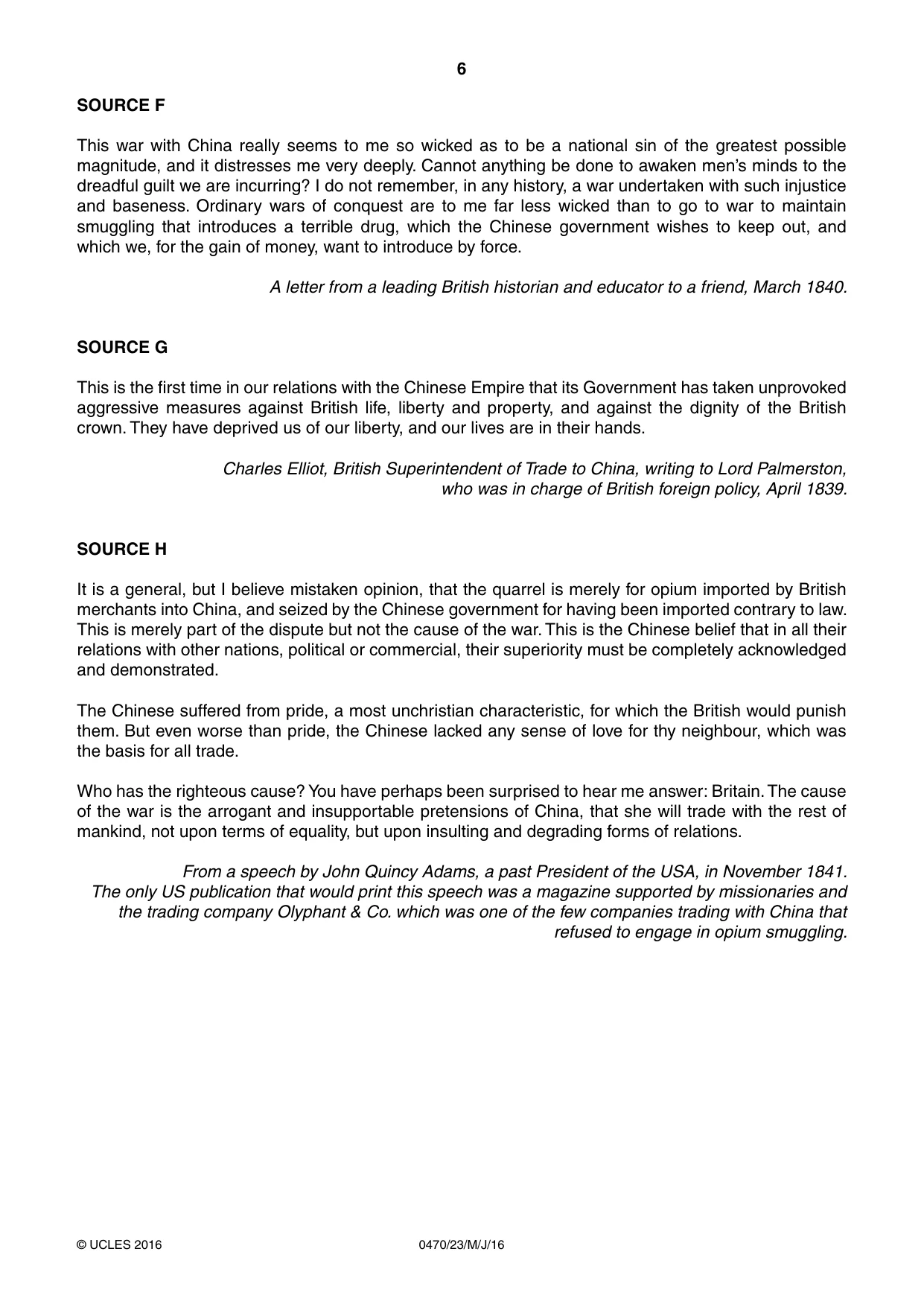 Cambridge IGCSE History 0470 2016 May/June Paper 2 · Variant 3 question paper, page 6 of 16