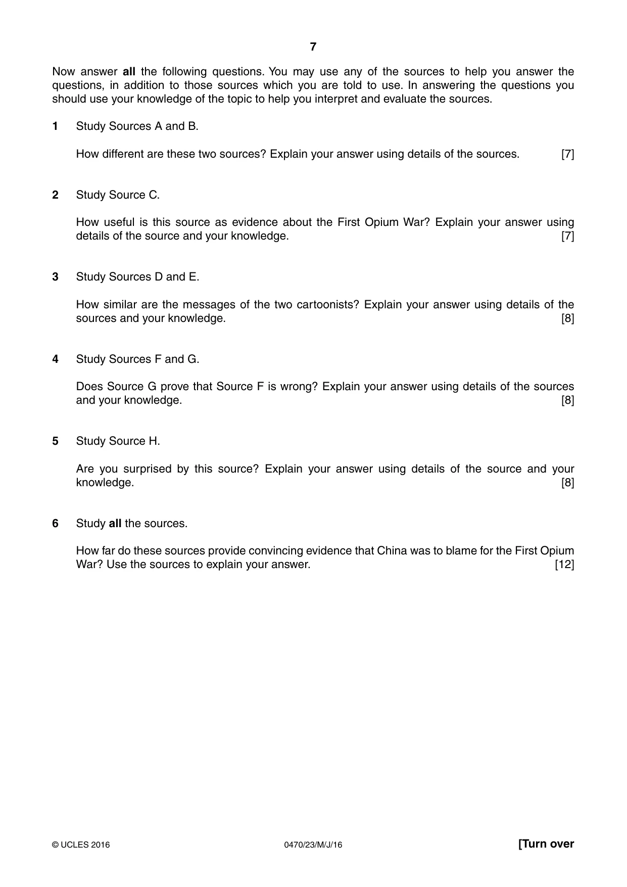 Cambridge IGCSE History 0470 2016 May/June Paper 2 · Variant 3 question paper, page 7 of 16