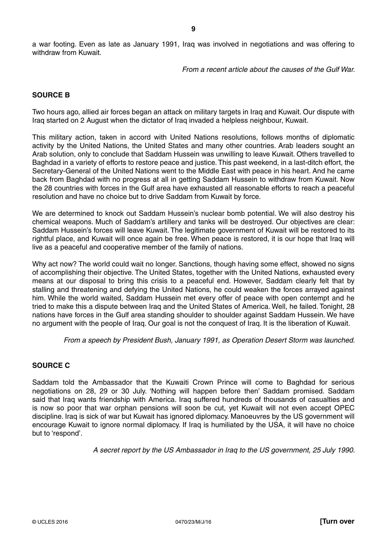 Cambridge IGCSE History 0470 2016 May/June Paper 2 · Variant 3 question paper, page 9 of 16