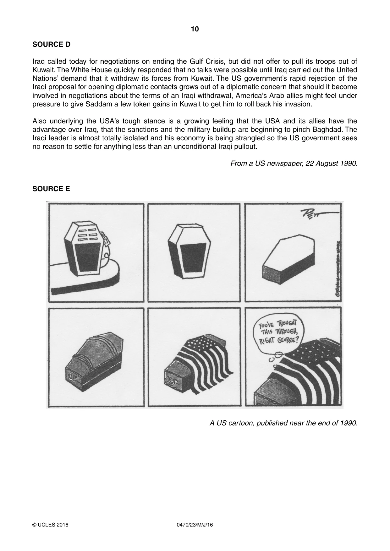 Cambridge IGCSE History 0470 2016 May/June Paper 2 · Variant 3 question paper, page 10 of 16