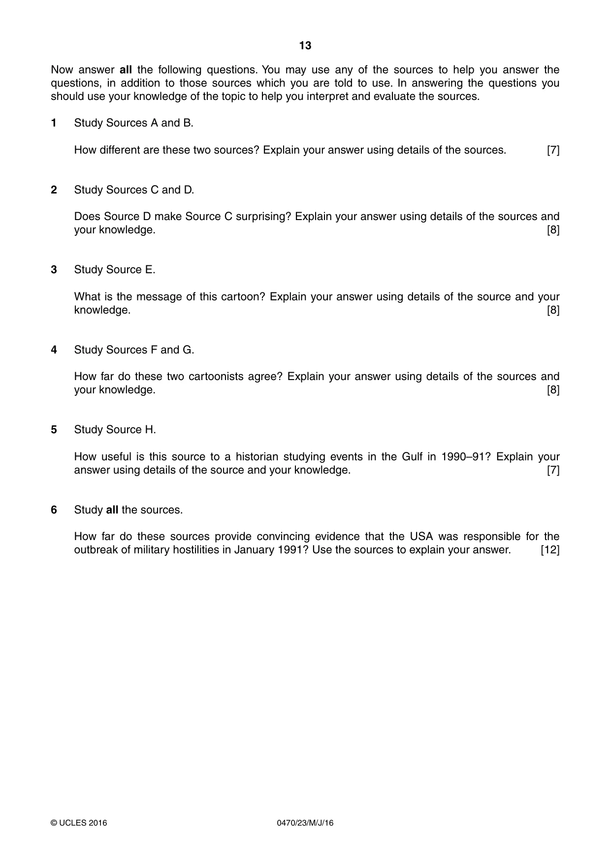 Cambridge IGCSE History 0470 2016 May/June Paper 2 · Variant 3 question paper, page 13 of 16