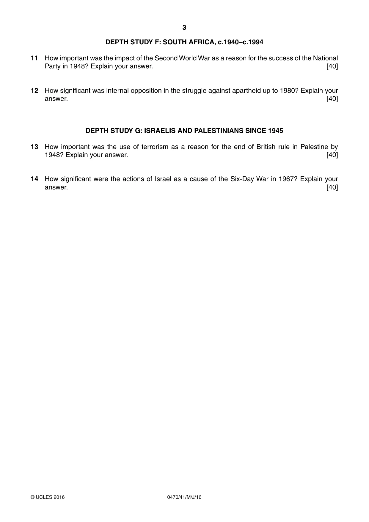 Cambridge IGCSE History 0470 2016 May/June Paper 4 · Variant 1 question paper, page 3 of 4