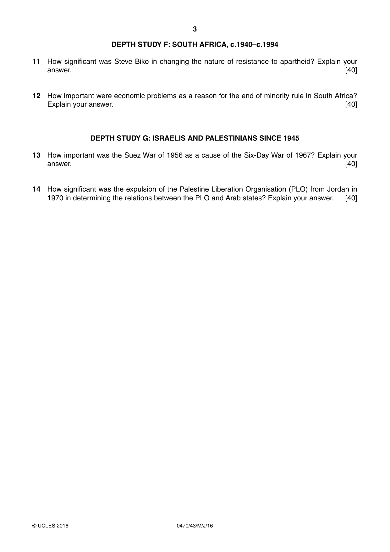 Cambridge IGCSE History 0470 2016 May/June Paper 4 · Variant 3 question paper, page 3 of 4