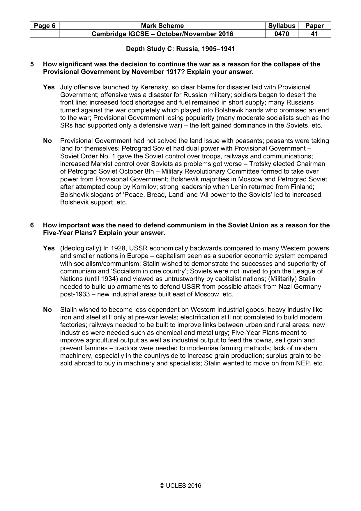 Mark scheme, page 6 of 10