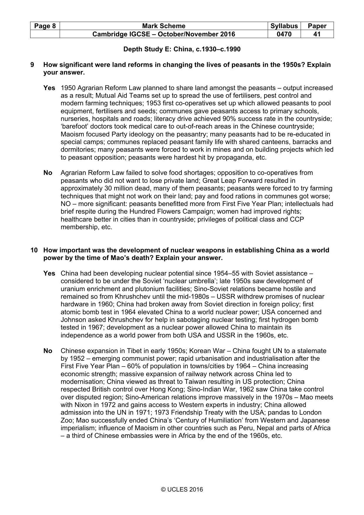 Mark scheme, page 8 of 10