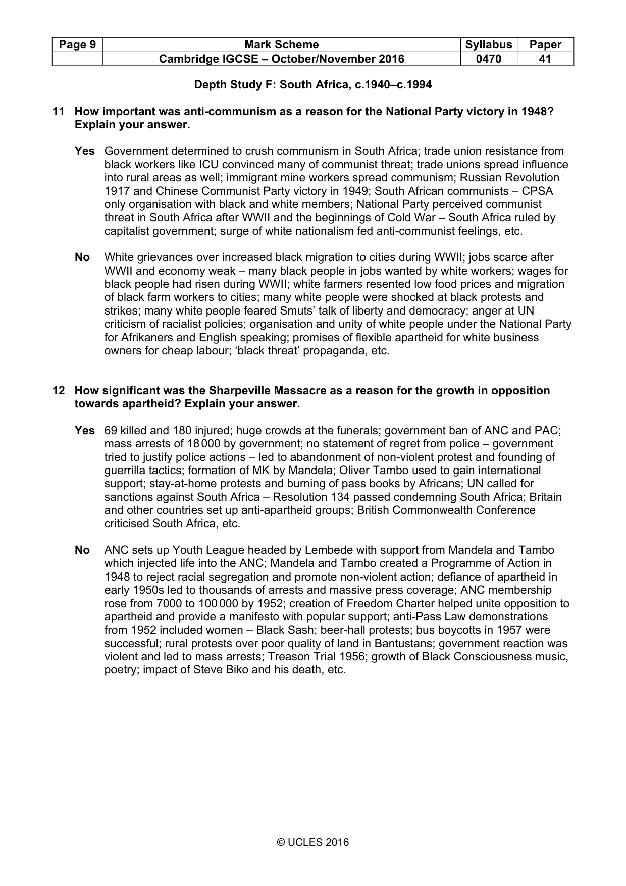Mark scheme, page 9 of 10
