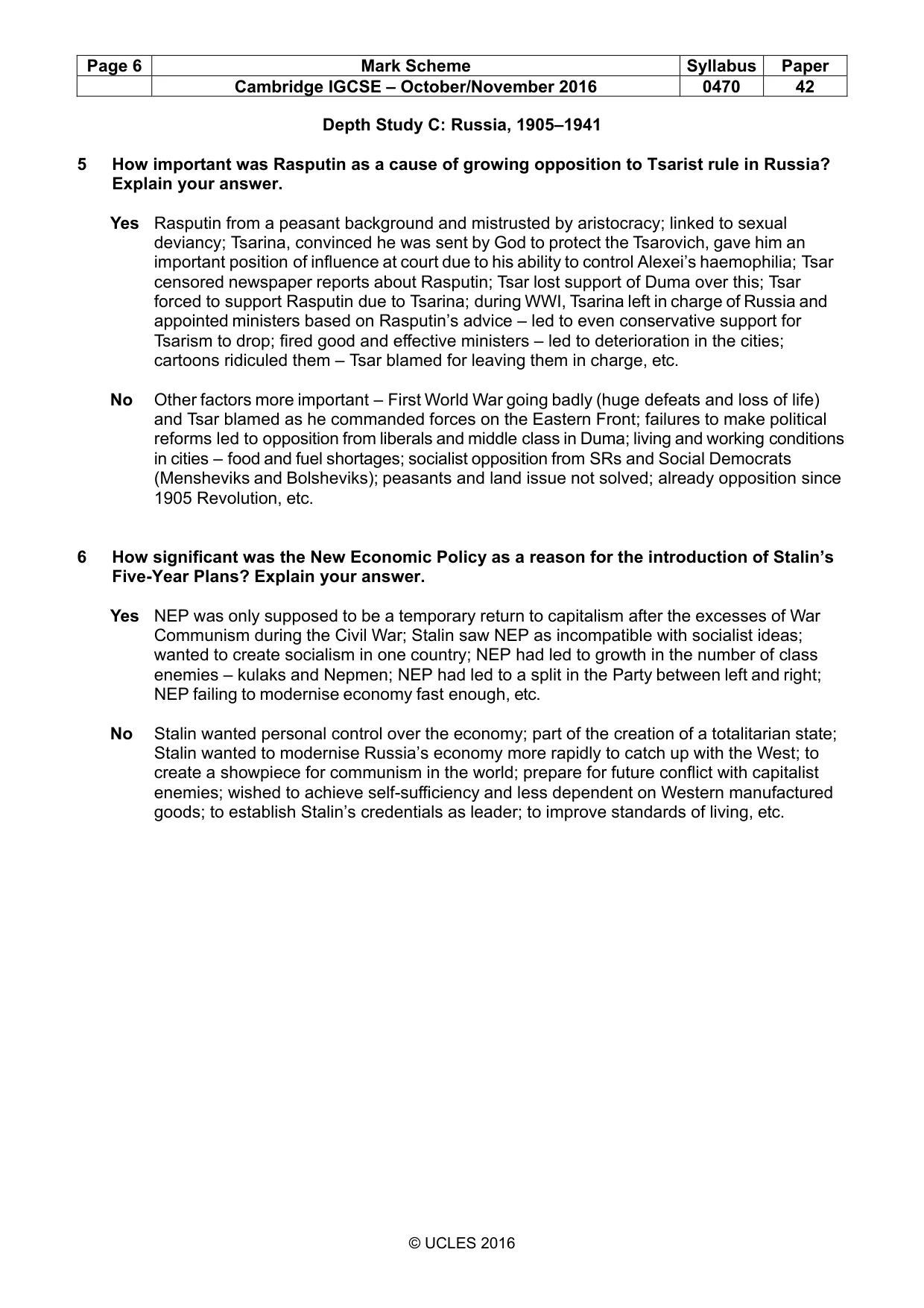 Mark scheme, page 6 of 10