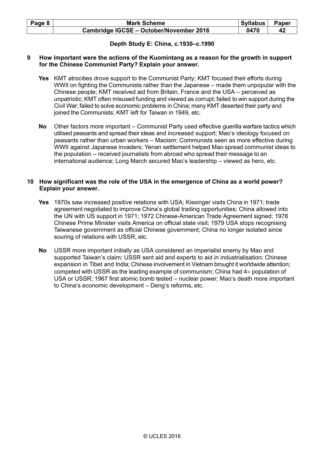 Mark scheme, page 8 of 10