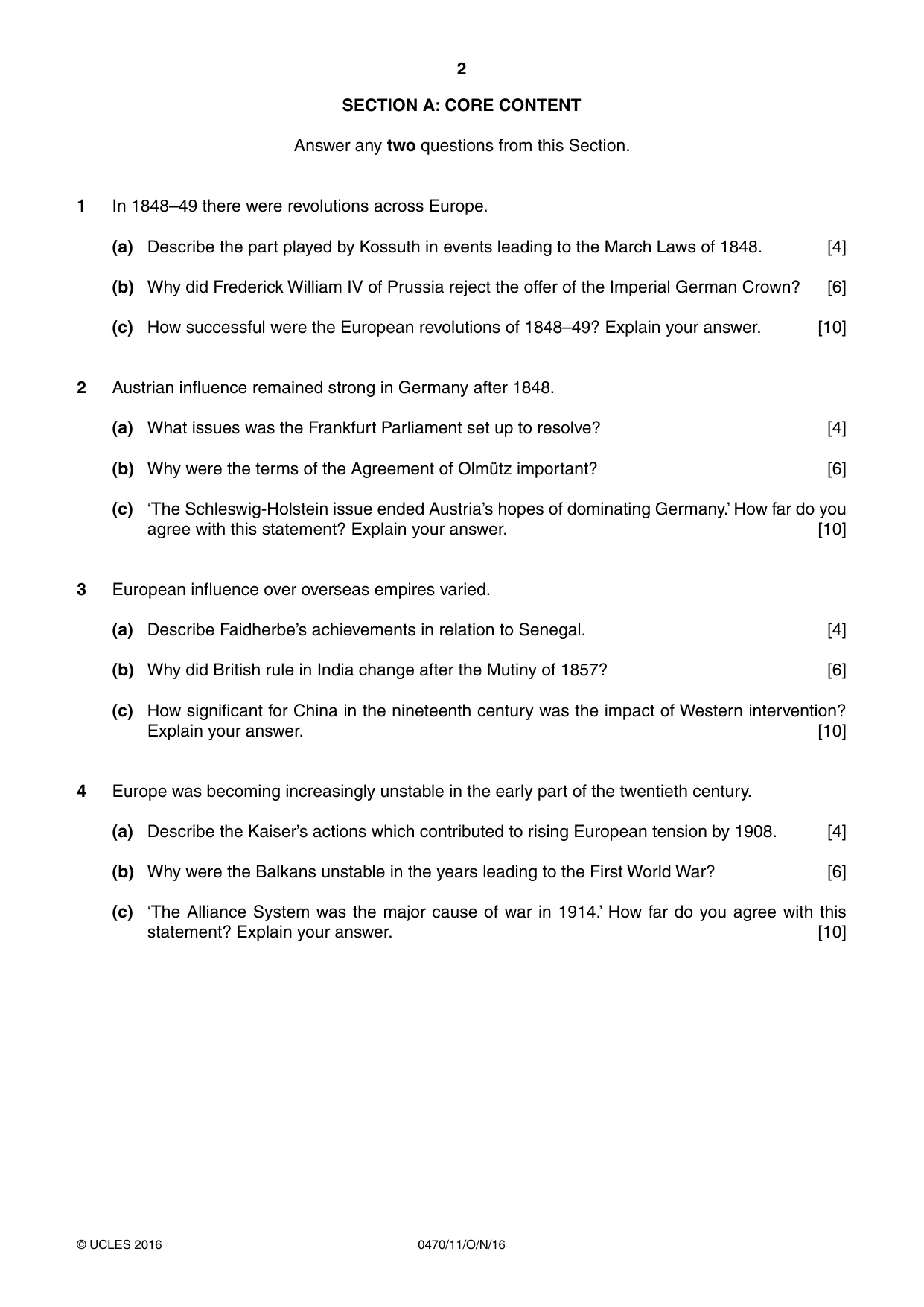 Cambridge IGCSE History 0470 2016 Oct/Nov Paper 1 · Variant 1 question paper, page 2 of 12