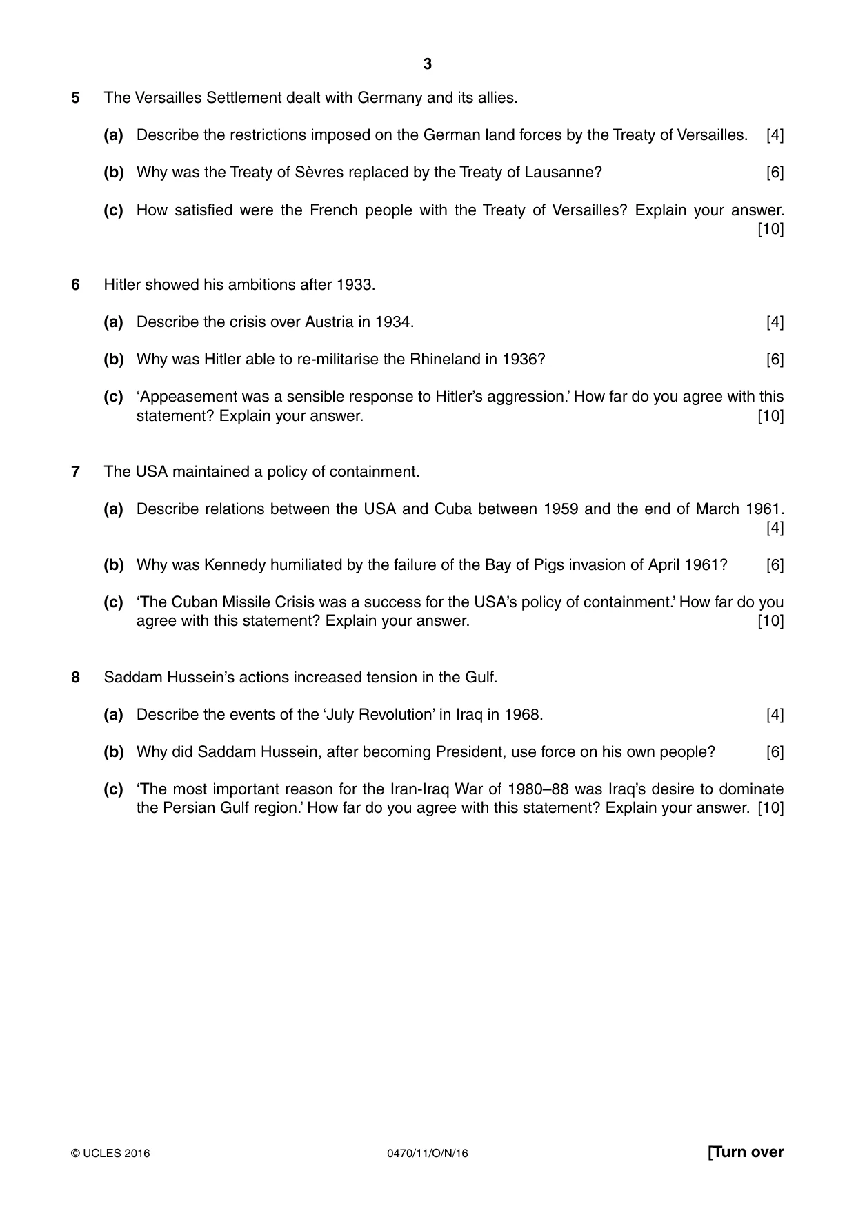 Cambridge IGCSE History 0470 2016 Oct/Nov Paper 1 · Variant 1 question paper, page 3 of 12