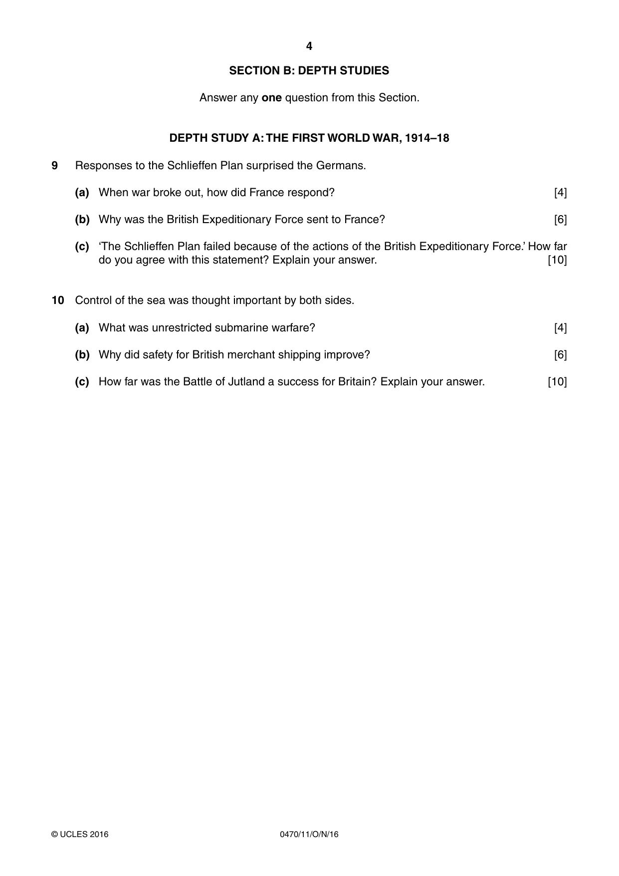 Cambridge IGCSE History 0470 2016 Oct/Nov Paper 1 · Variant 1 question paper, page 4 of 12