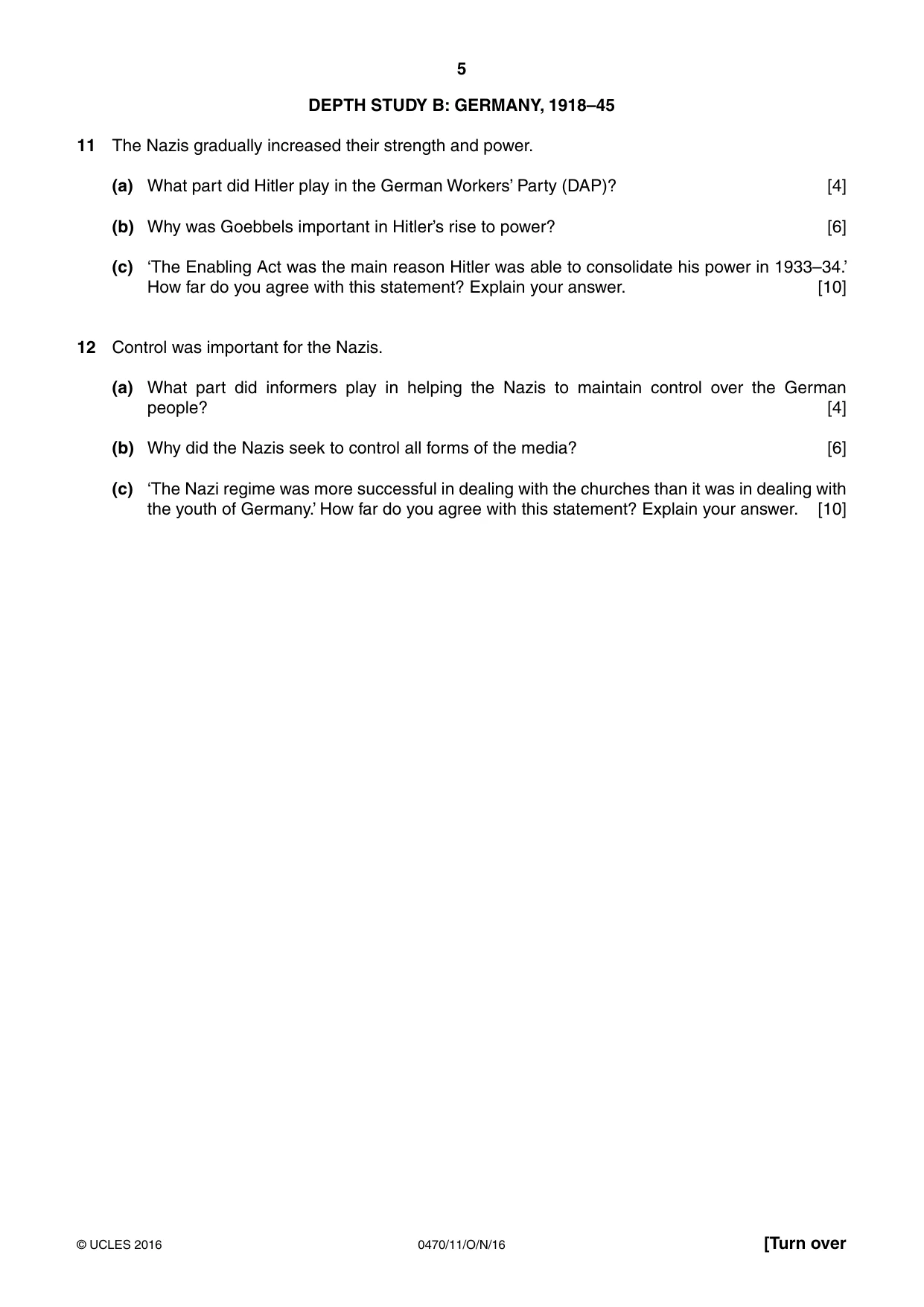 Cambridge IGCSE History 0470 2016 Oct/Nov Paper 1 · Variant 1 question paper, page 5 of 12