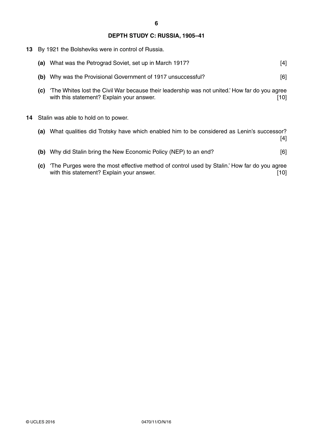 Cambridge IGCSE History 0470 2016 Oct/Nov Paper 1 · Variant 1 question paper, page 6 of 12
