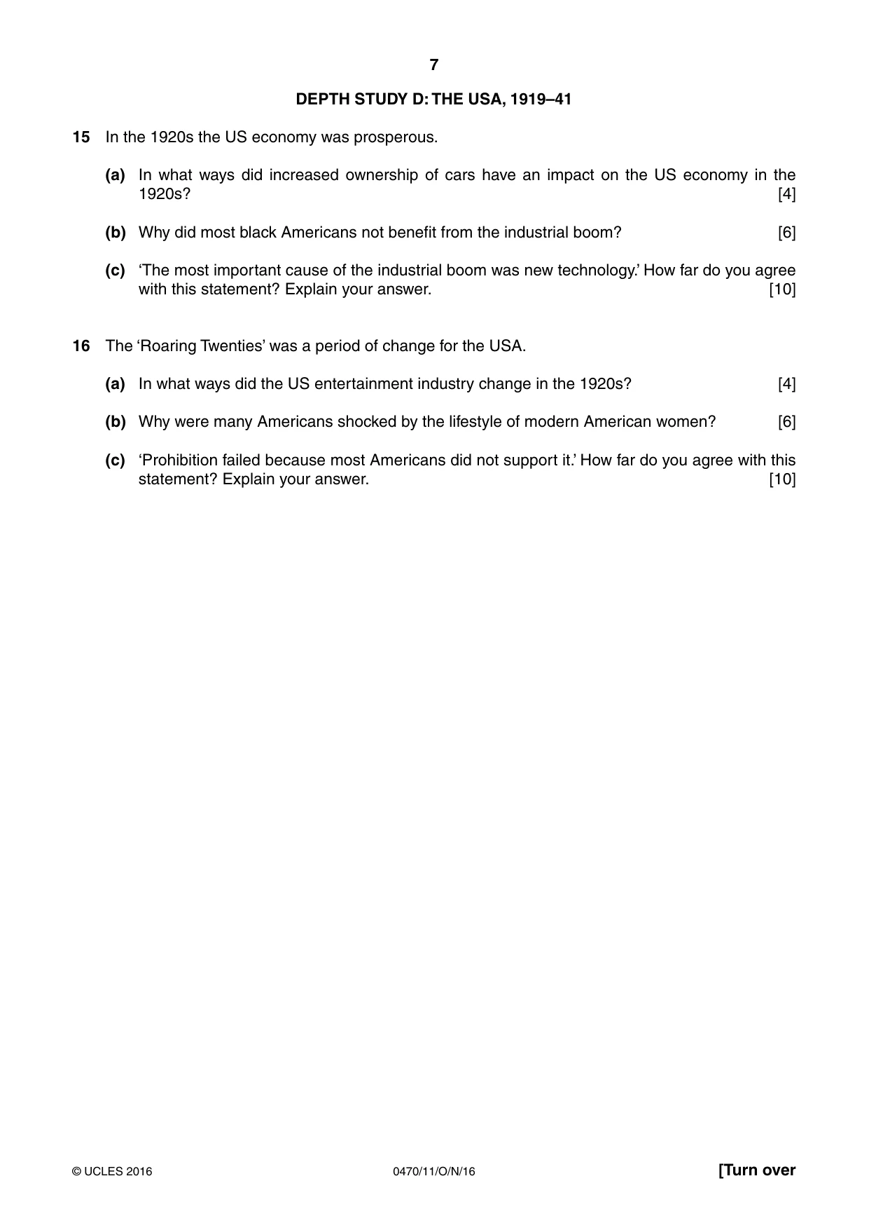 Cambridge IGCSE History 0470 2016 Oct/Nov Paper 1 · Variant 1 question paper, page 7 of 12