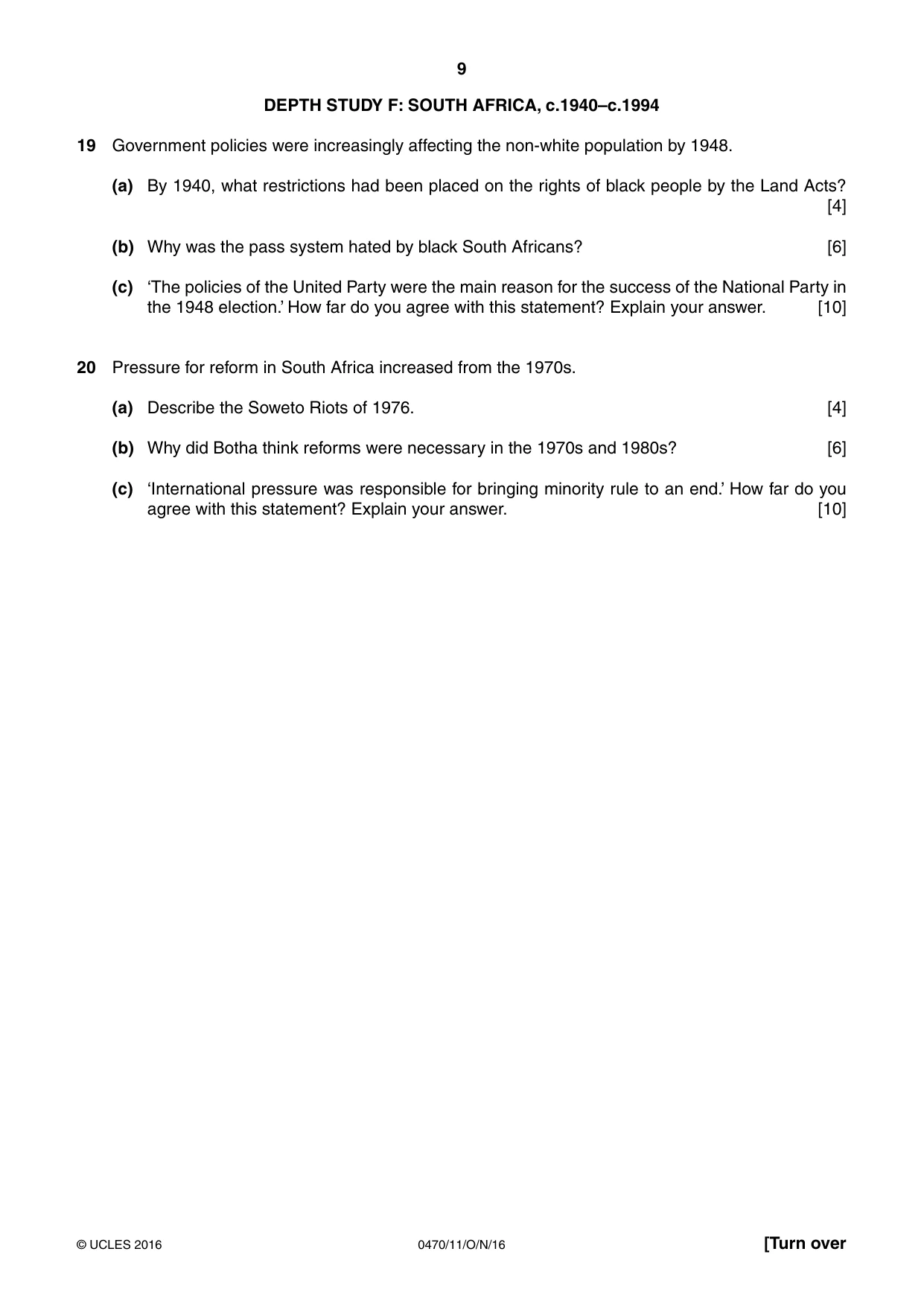 Cambridge IGCSE History 0470 2016 Oct/Nov Paper 1 · Variant 1 question paper, page 9 of 12