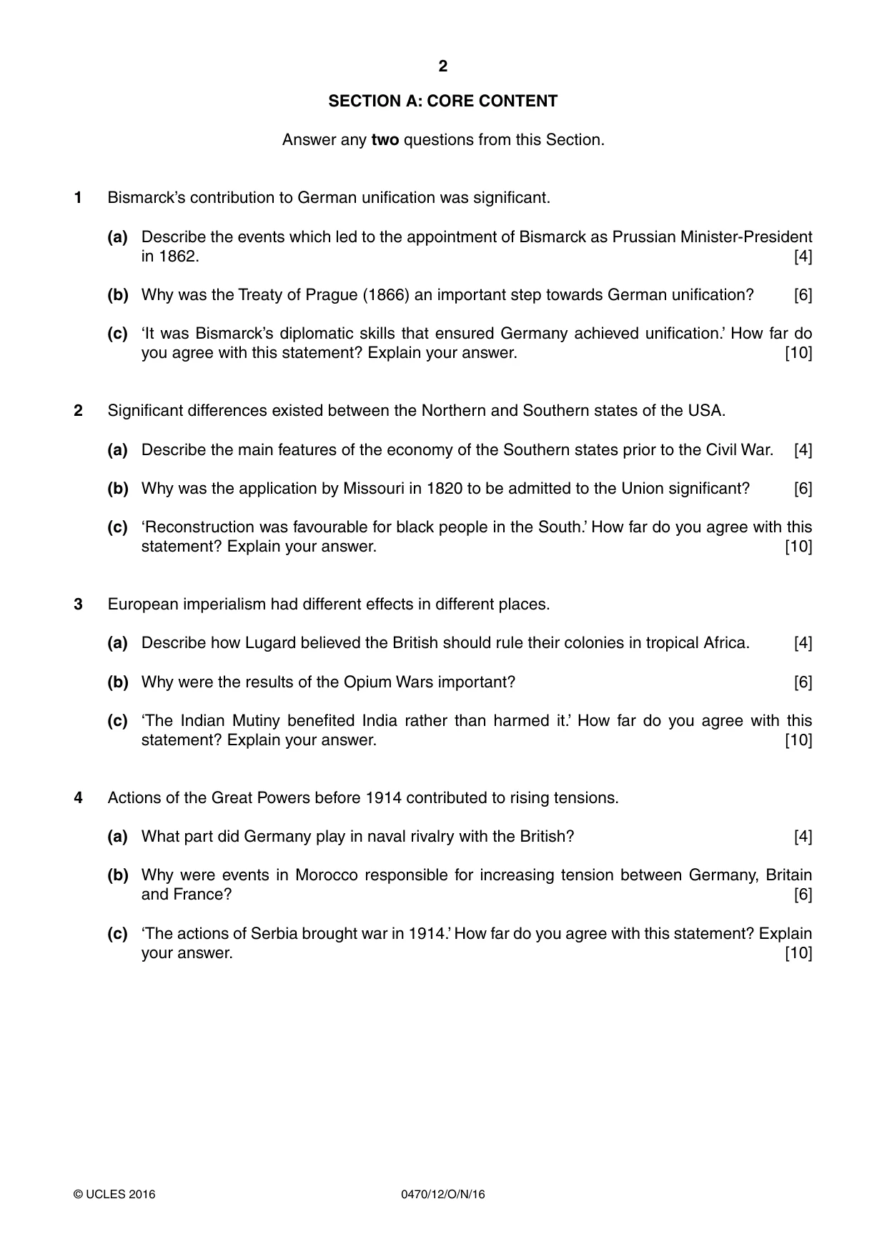 Cambridge IGCSE History 0470 2016 Oct/Nov Paper 1 · Variant 2 question paper, page 2 of 12