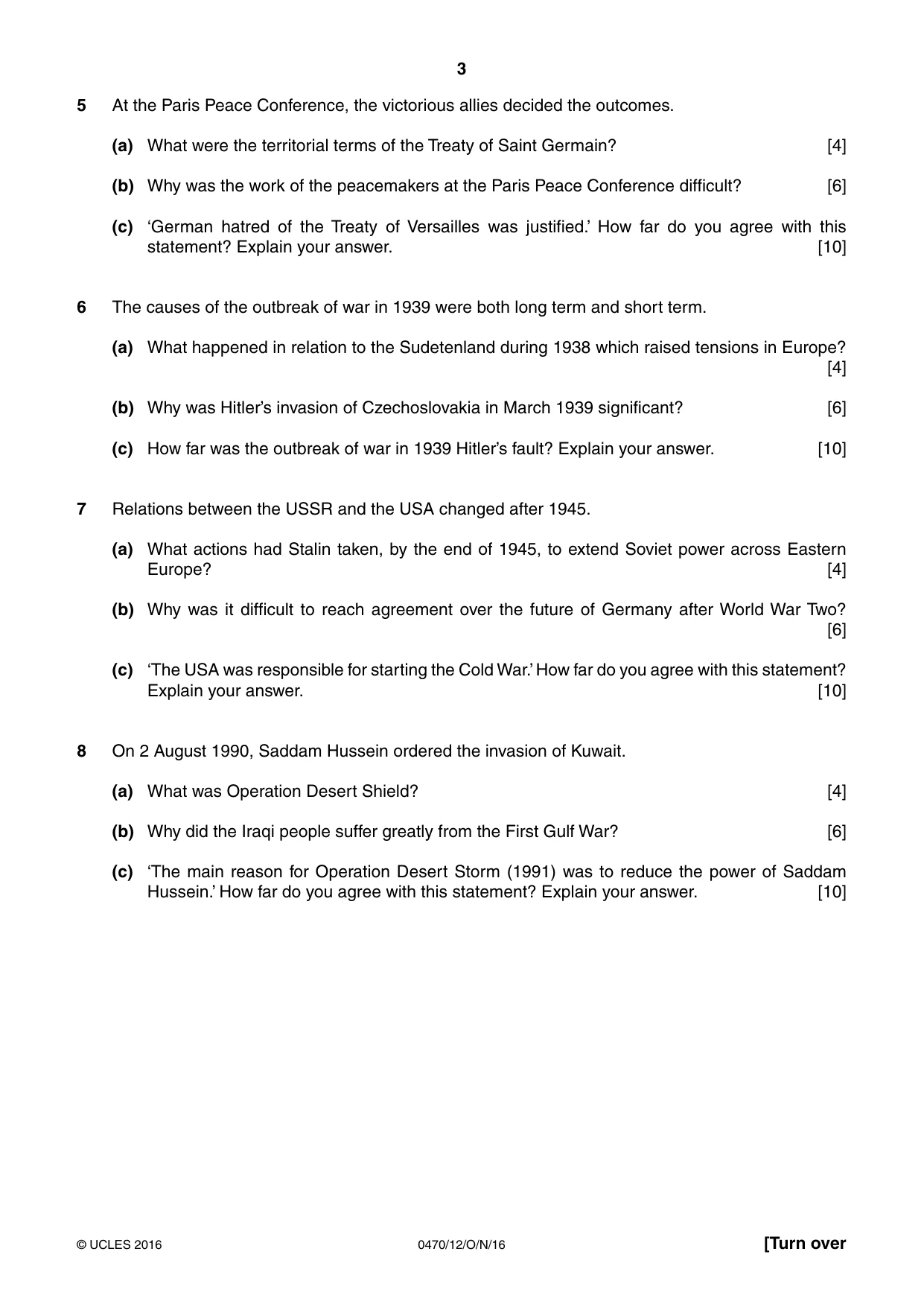 Cambridge IGCSE History 0470 2016 Oct/Nov Paper 1 · Variant 2 question paper, page 3 of 12