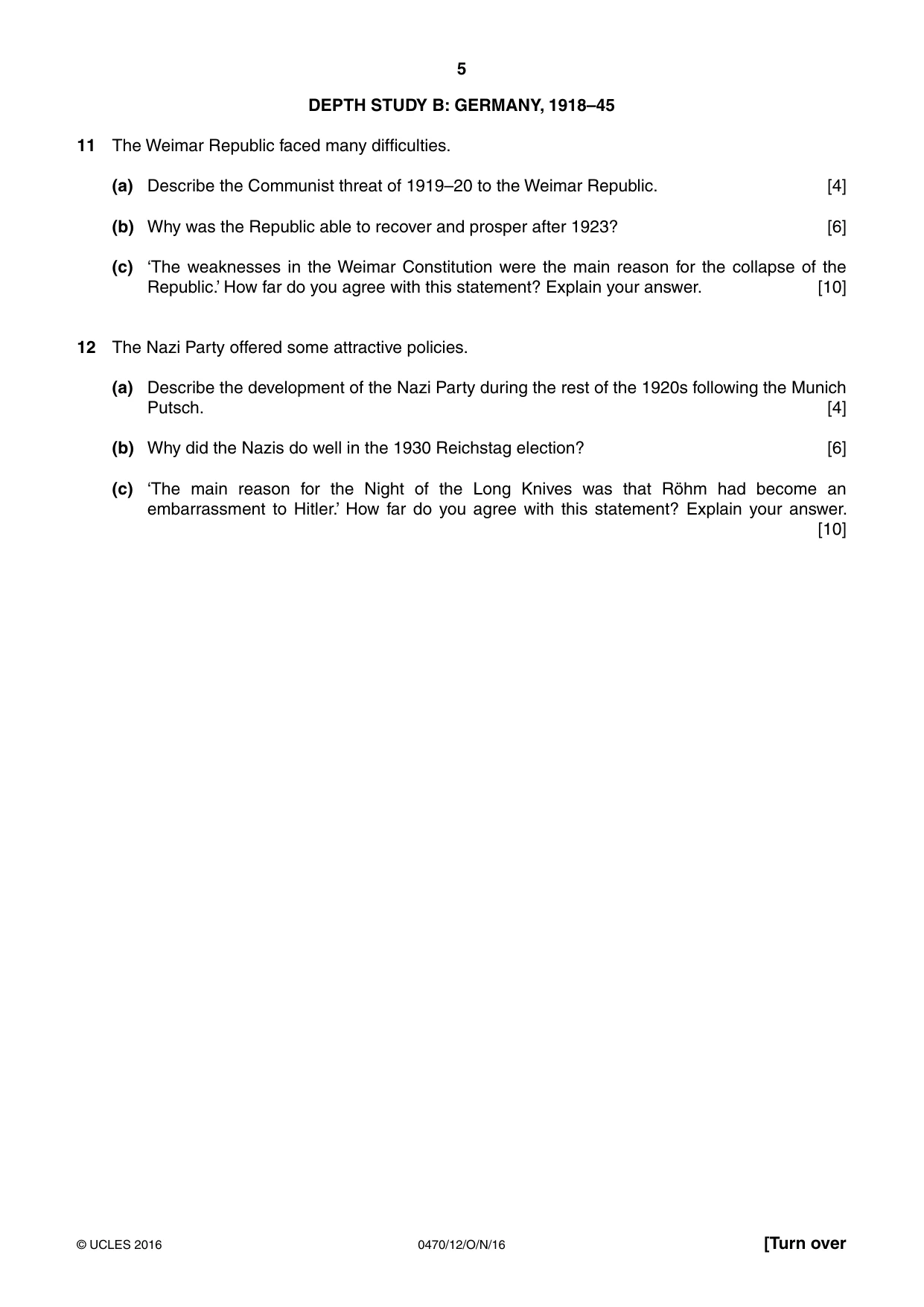 Cambridge IGCSE History 0470 2016 Oct/Nov Paper 1 · Variant 2 question paper, page 5 of 12