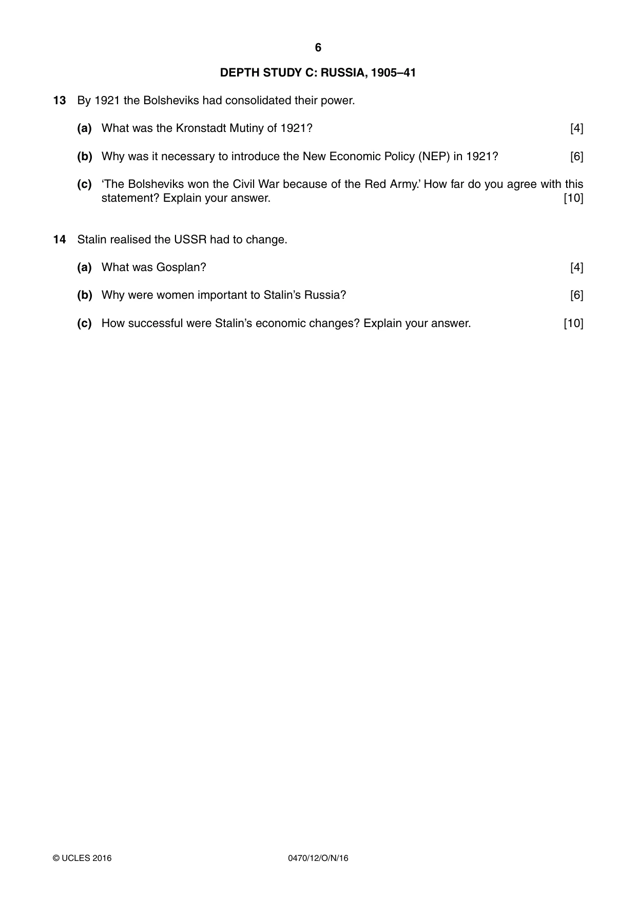 Cambridge IGCSE History 0470 2016 Oct/Nov Paper 1 · Variant 2 question paper, page 6 of 12
